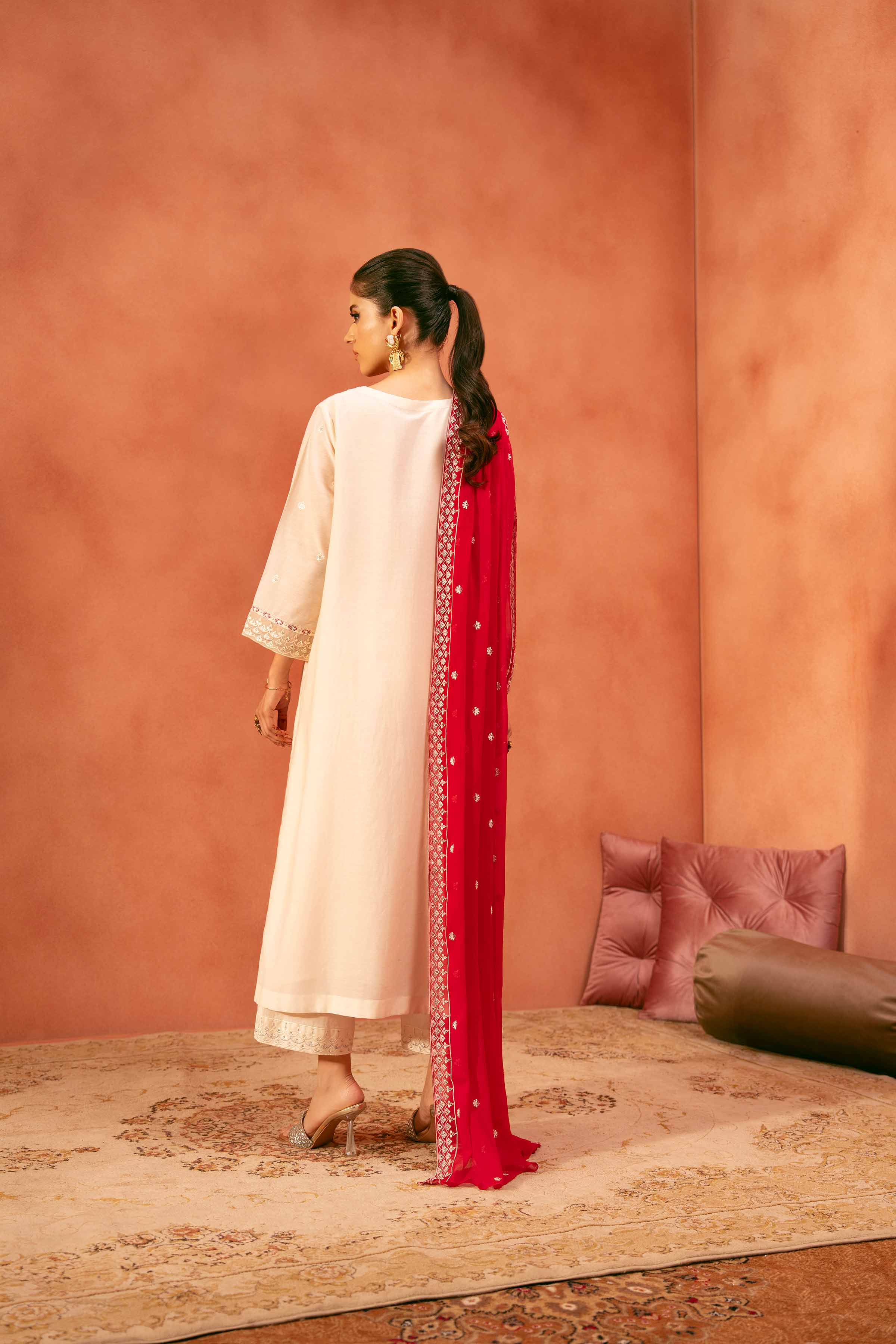 3 Piece - Embroidered Suit - KFE25-167 READY TO WEAR - LUXURY Off White Cambric 3PC Embroidered
