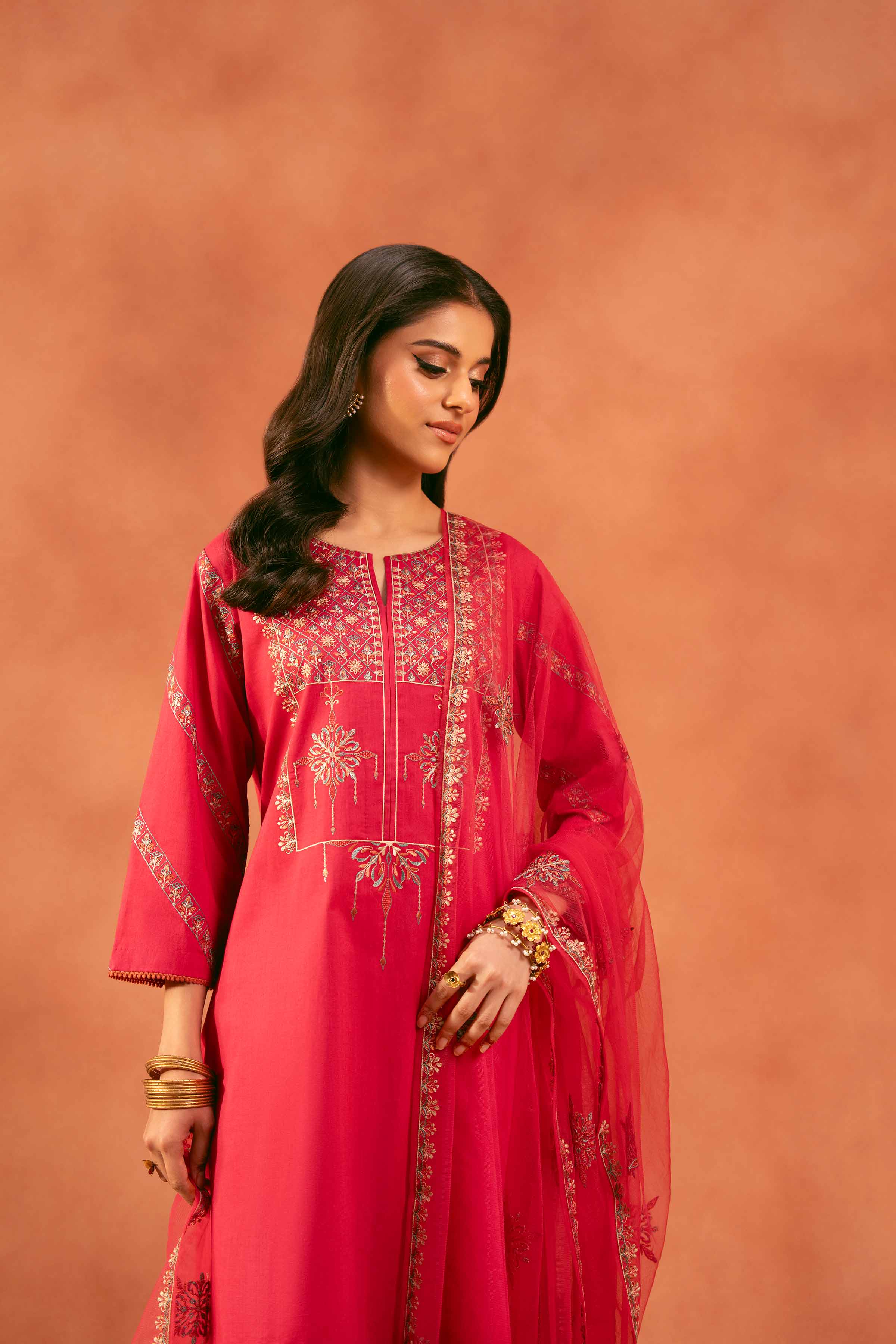 3 Piece - Embroidered Suit - KFE25-172 READY TO WEAR - LUXURY Pink Cambric 3PC Embroidered