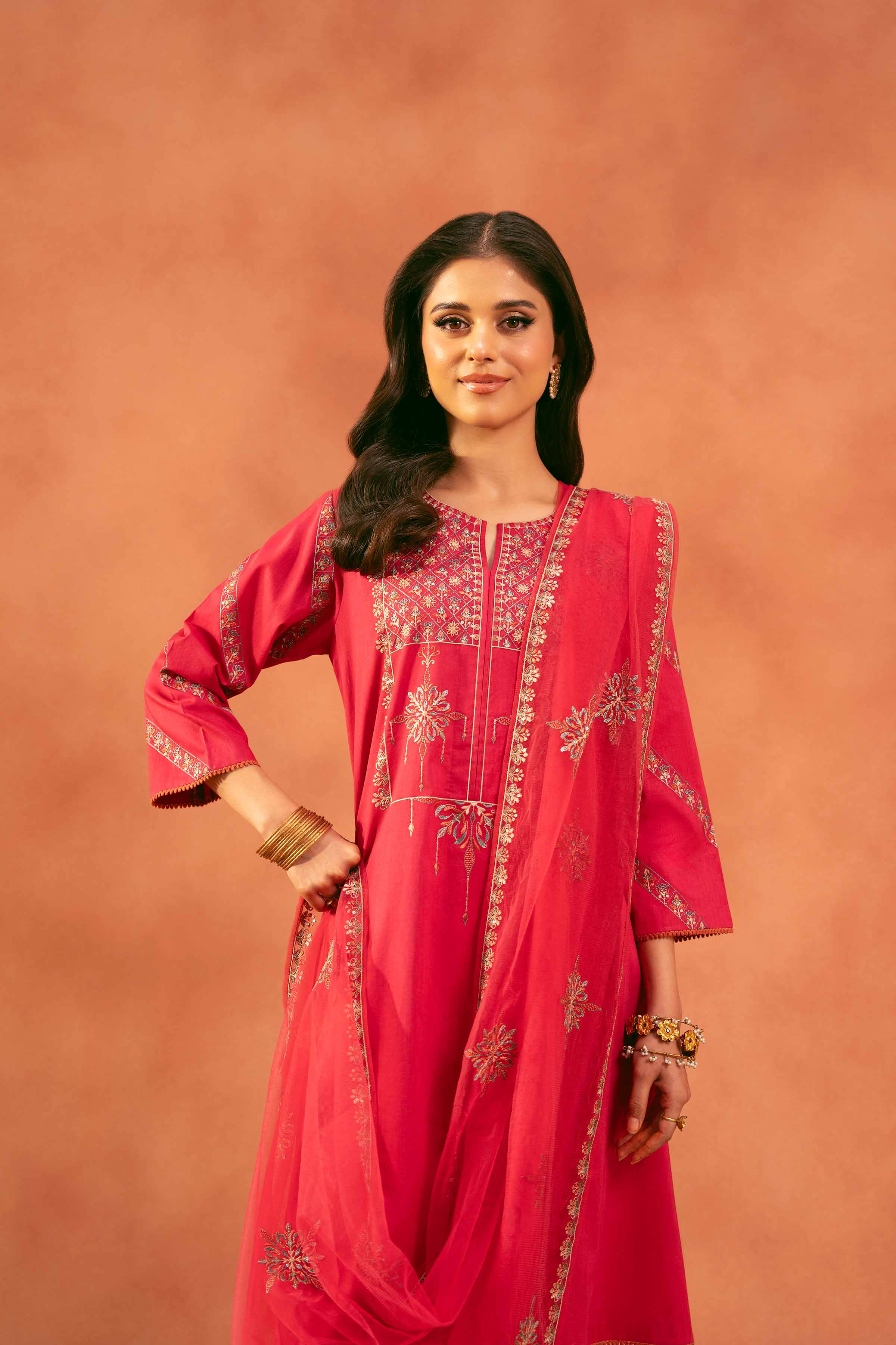 3 Piece - Embroidered Suit - KFE25-172 READY TO WEAR - LUXURY Pink Cambric 3PC Embroidered