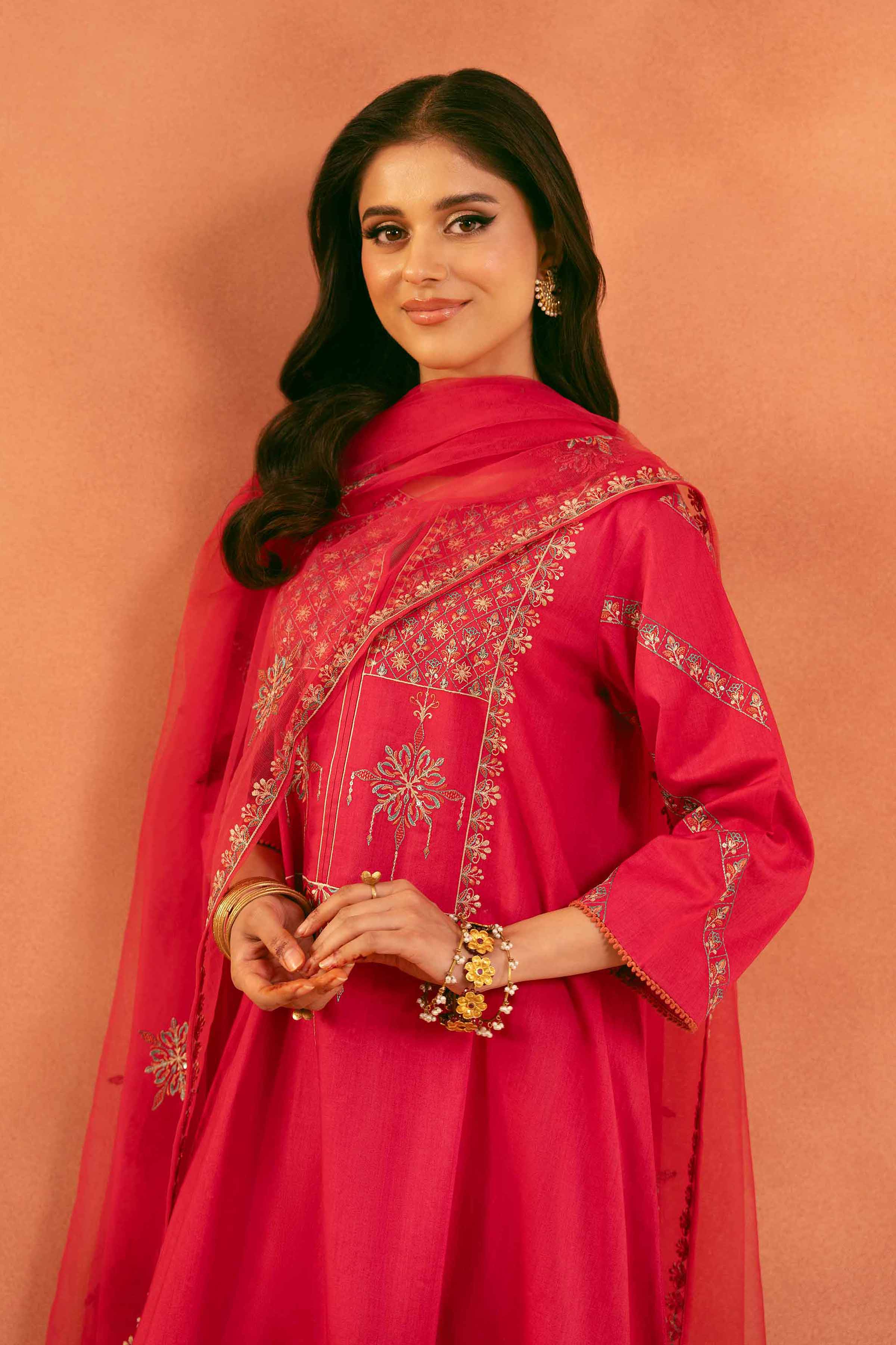 3 Piece - Embroidered Suit - KFE25-172 READY TO WEAR - LUXURY Pink Cambric 3PC Embroidered
