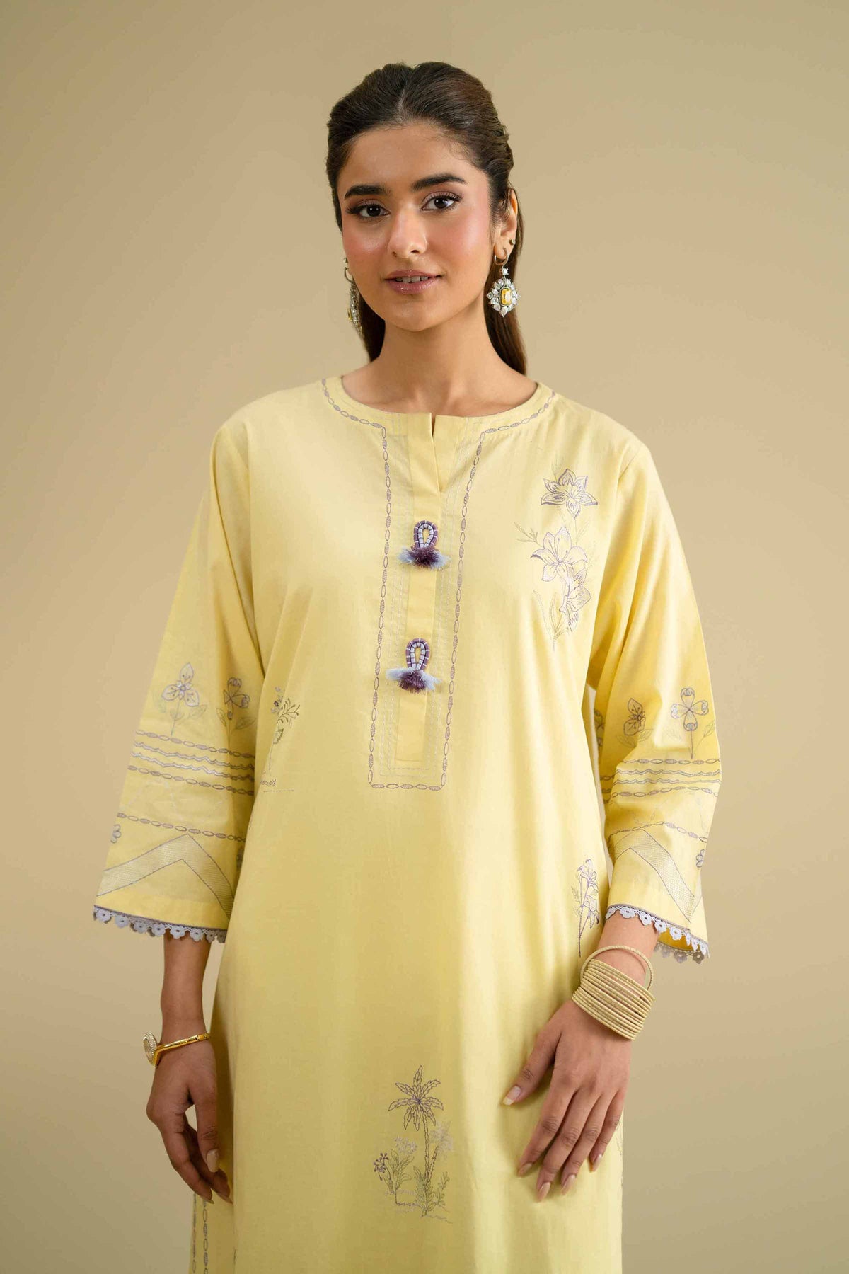 Embroidered Shirt - KFE26-01Yellow Cambric 1PC Embroidered Nishat Australia