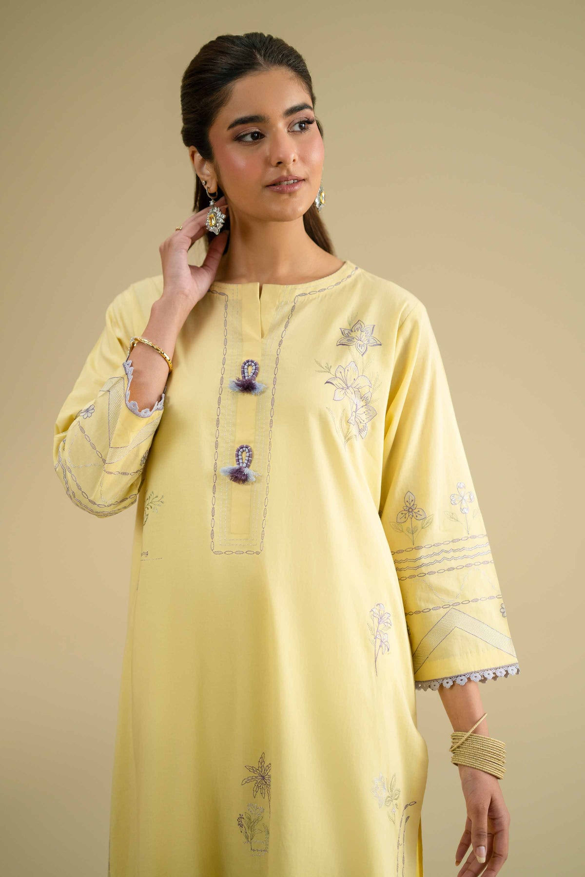 Embroidered Shirt - KFE26-01Yellow Cambric 1PC Embroidered Nishat Australia
