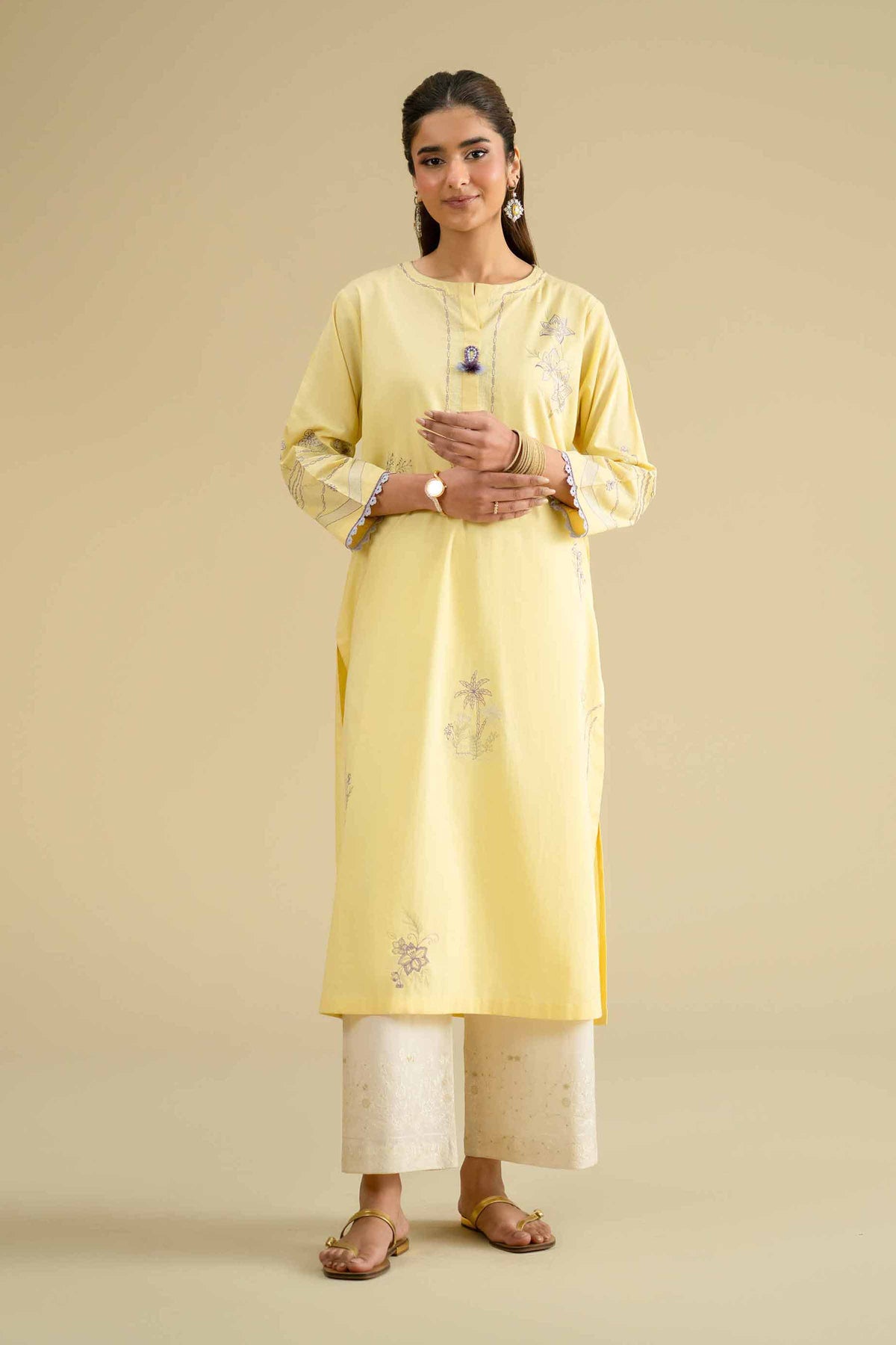 Embroidered Shirt - KFE26-01Yellow Cambric 1PC Embroidered Nishat Australia