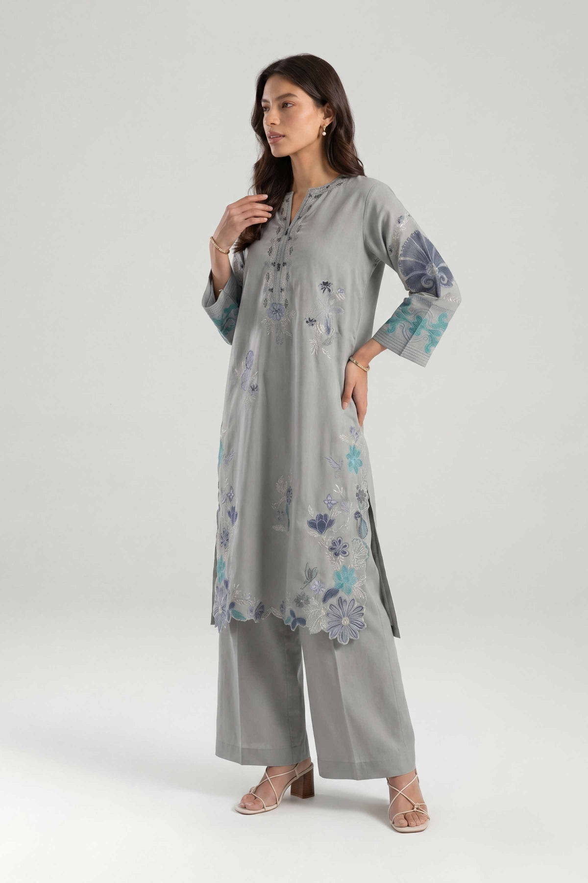 Embroidered Shirt - KFE26-10Grey Cambric 1PC Embroidered Nishat Australia