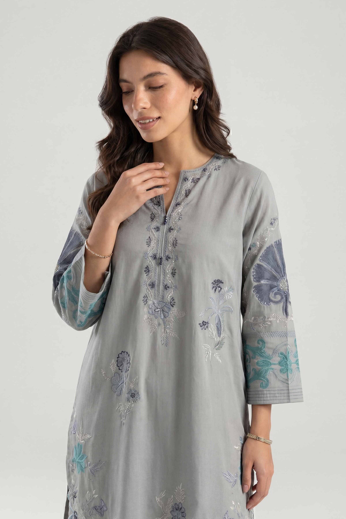 Embroidered Shirt - KFE26-10Grey Cambric 1PC Embroidered Nishat Australia