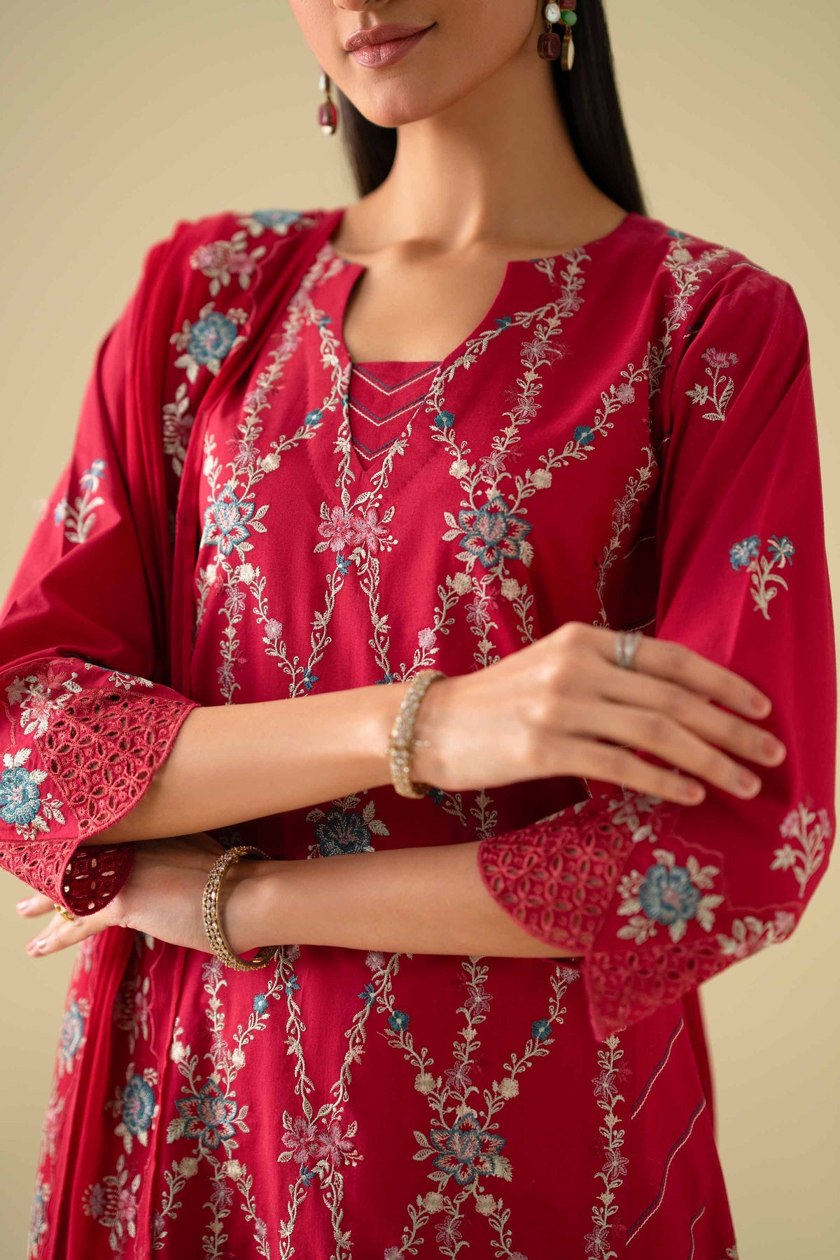 3 Piece - Embroidered Suit - KFE26-100Pink Cambric 3PC Embroidered Nishat Australia