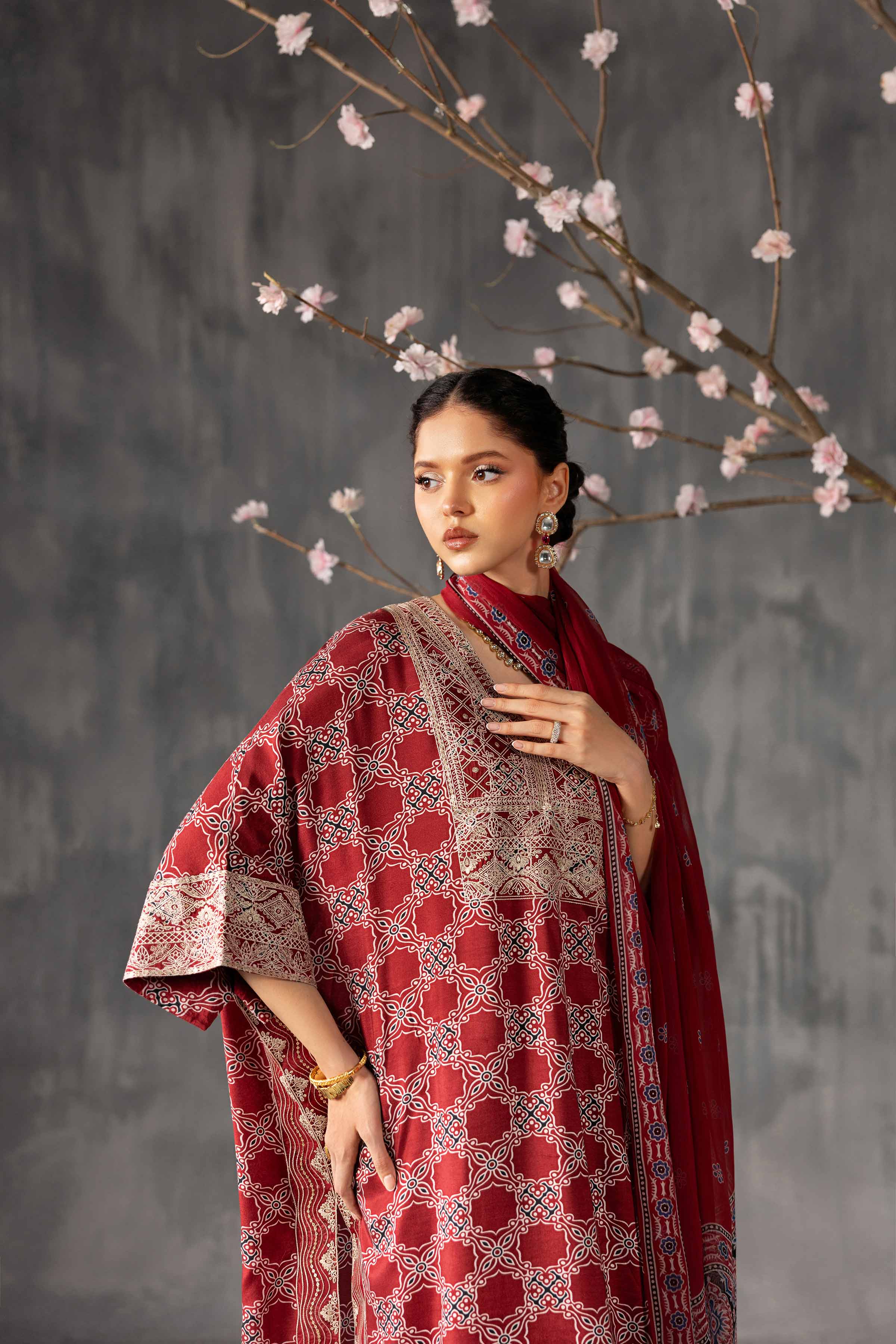 3 Piece - Printed Embroidered Suit - KFE26-108 Red Silk 3PC Embroidered Nishat Australia