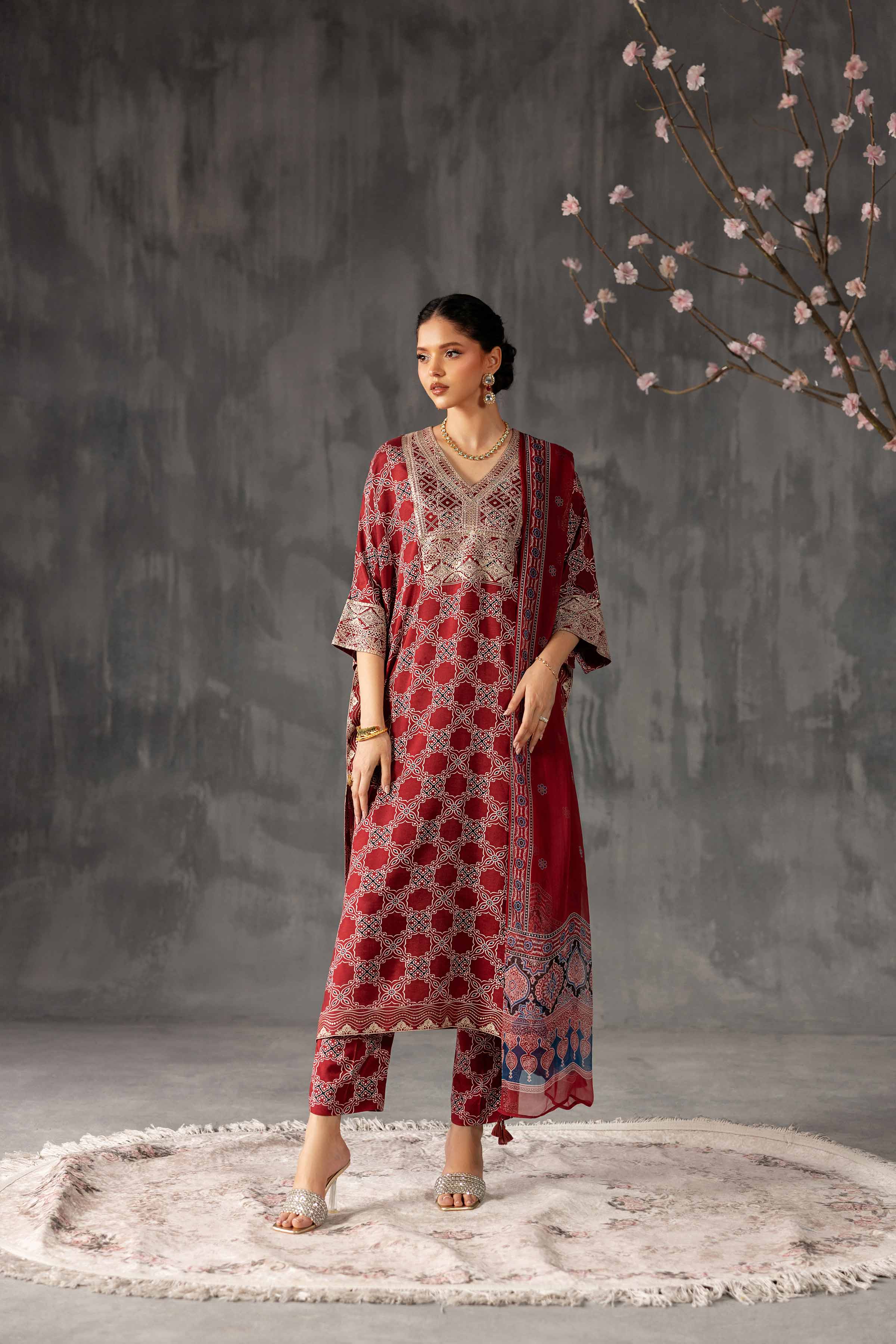 3 Piece - Printed Embroidered Suit - KFE26-108 Red Silk 3PC Embroidered Nishat Australia