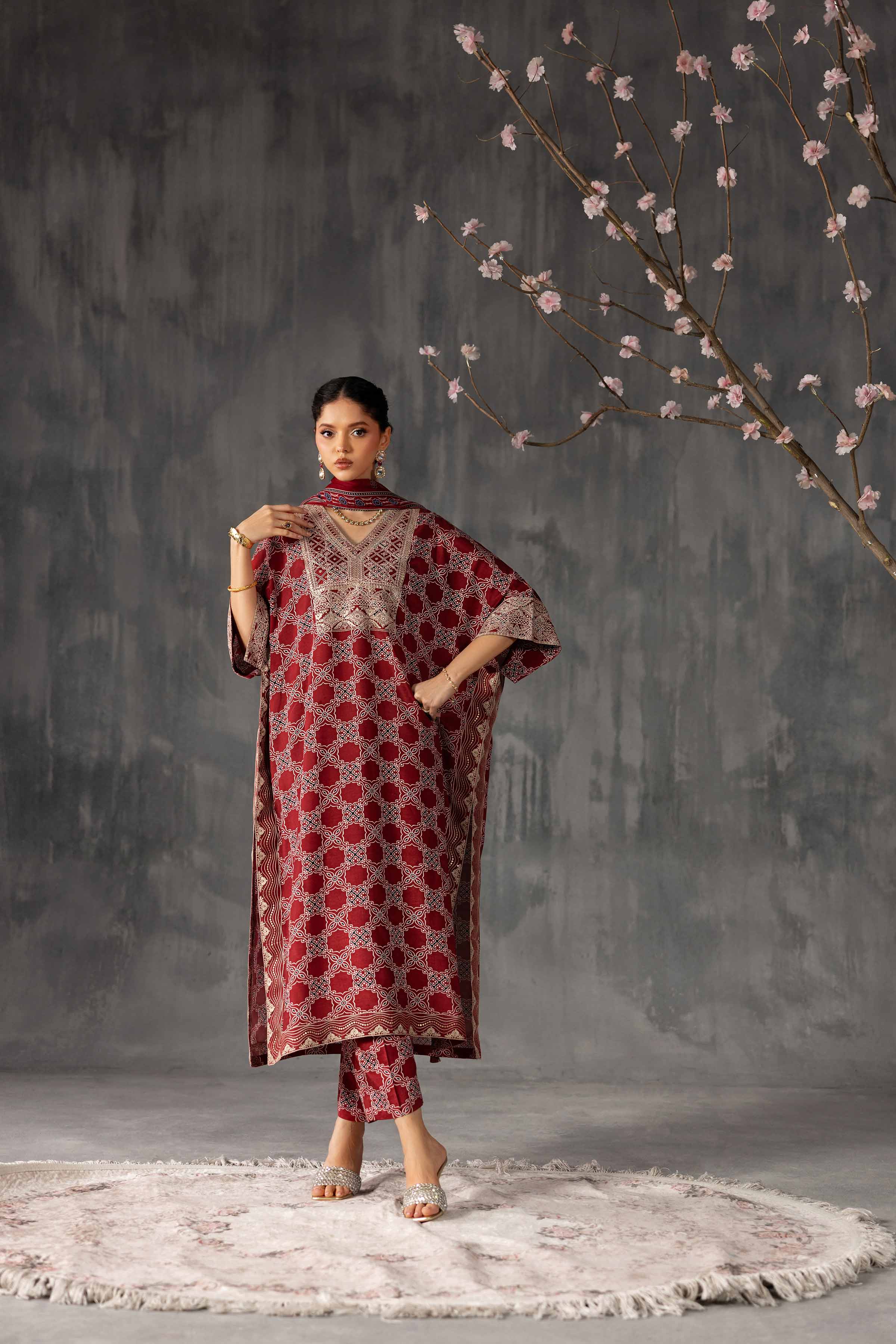 3 Piece - Printed Embroidered Suit - KFE26-108 Red Silk 3PC Embroidered Nishat Australia