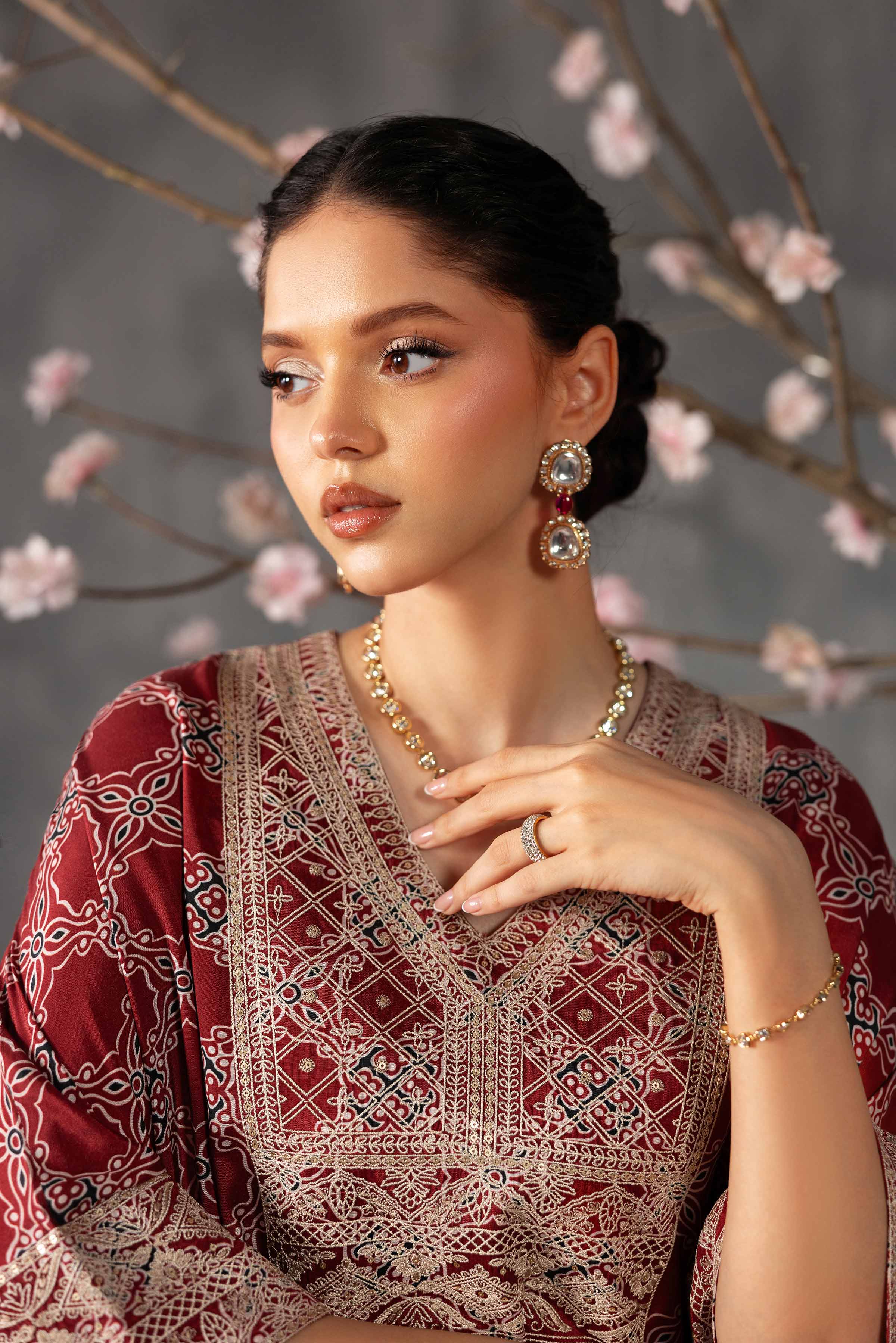 3 Piece - Printed Embroidered Suit - KFE26-108 Red Silk 3PC Embroidered Nishat Australia