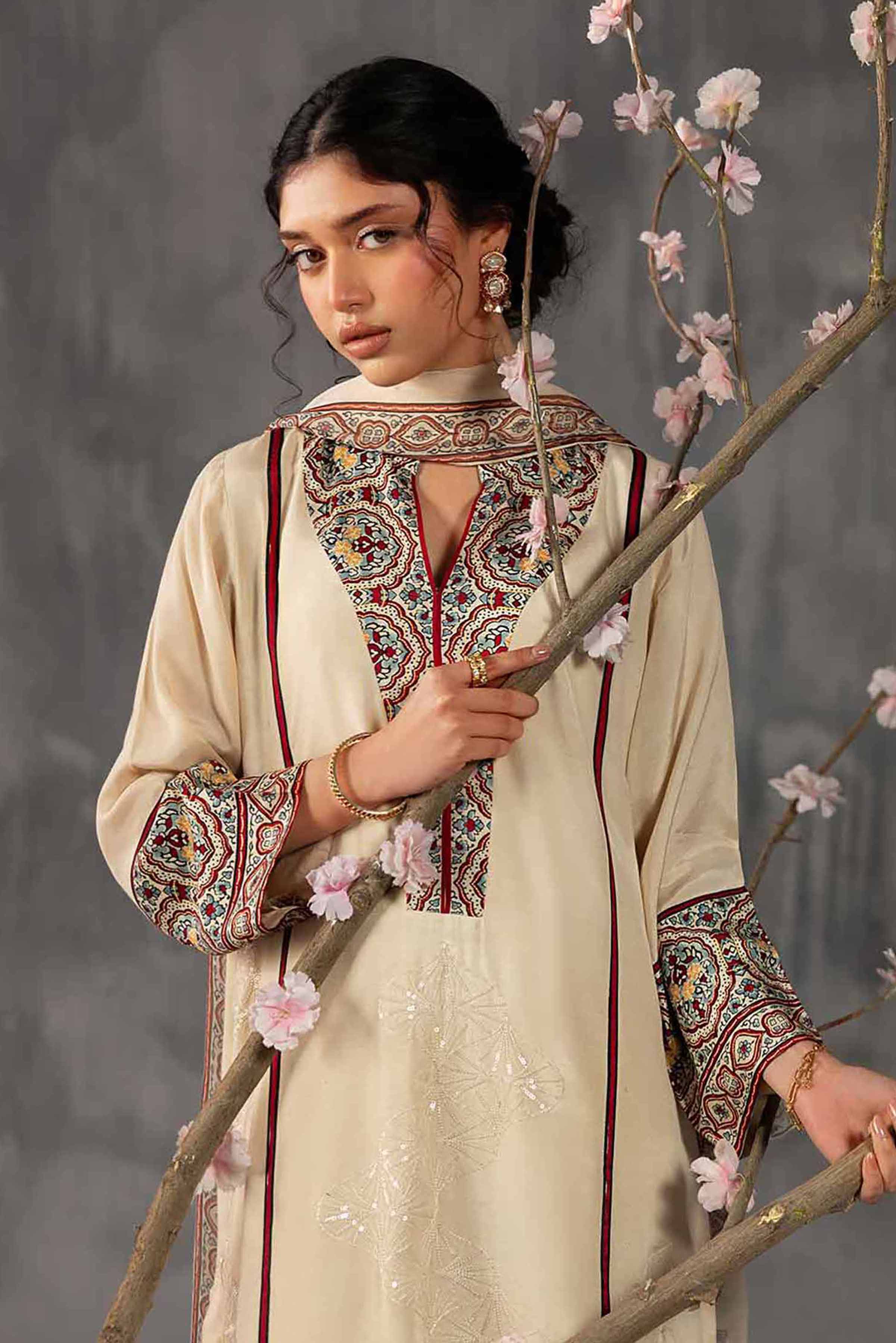 3 Piece - Printed Embroidered Suit - KFE26-109