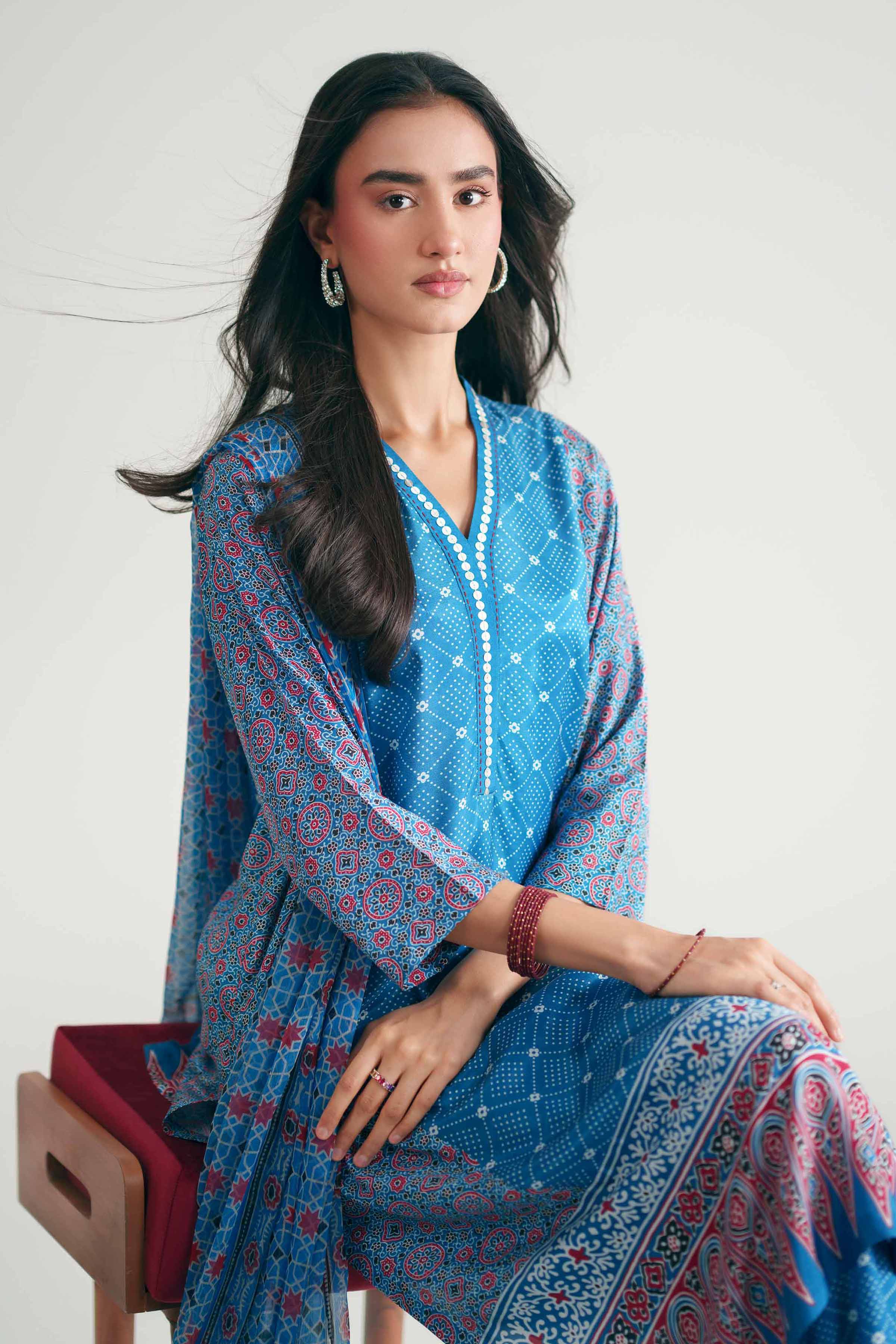 3 Piece - Printed Suit - KFE26-112 Blue Silk 3PC Printed Nishat Australia