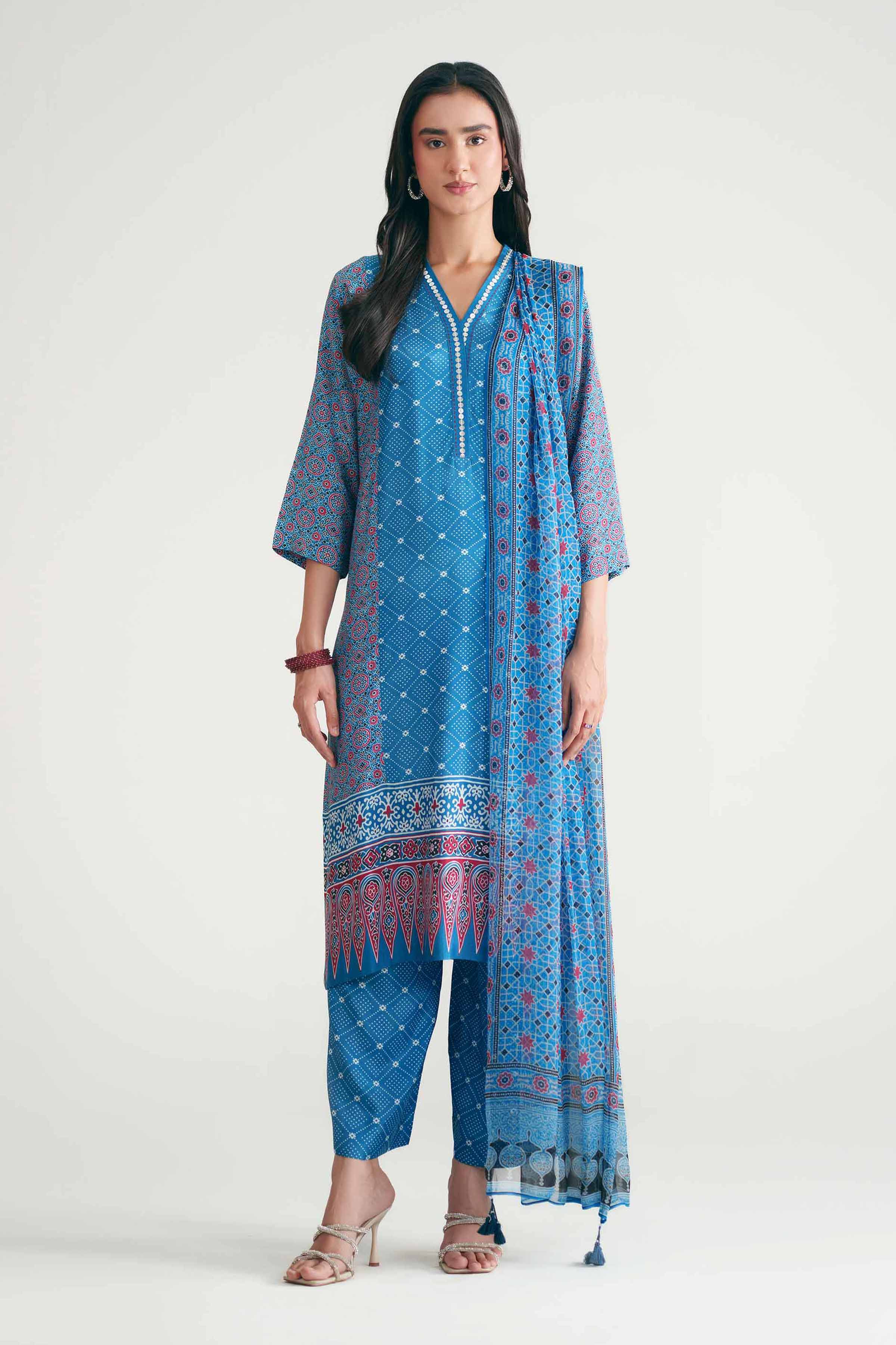 3 Piece - Printed Suit - KFE26-112 Blue Silk 3PC Printed Nishat Australia