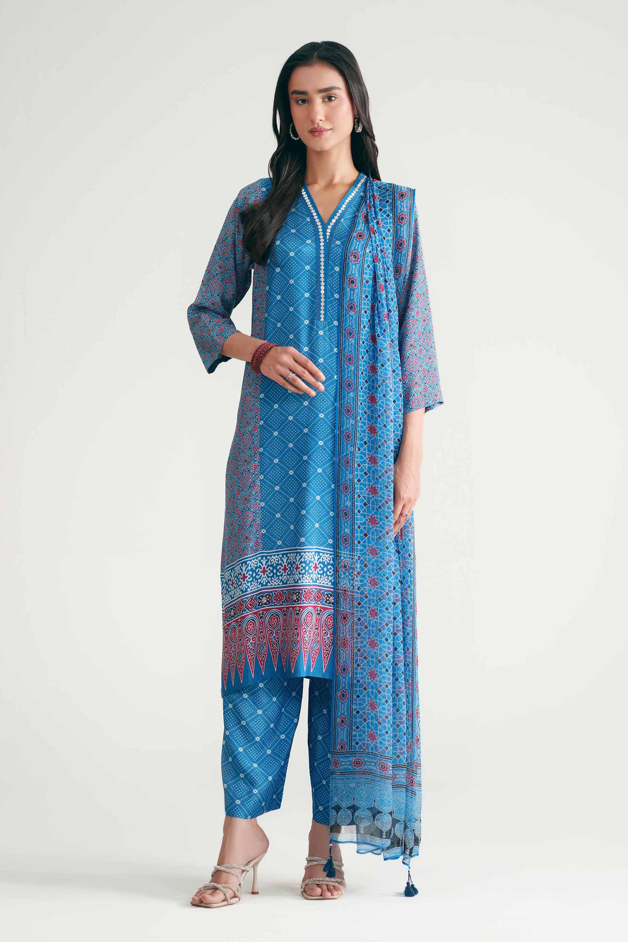 3 Piece - Printed Suit - KFE26-112 Blue Silk 3PC Printed Nishat Australia