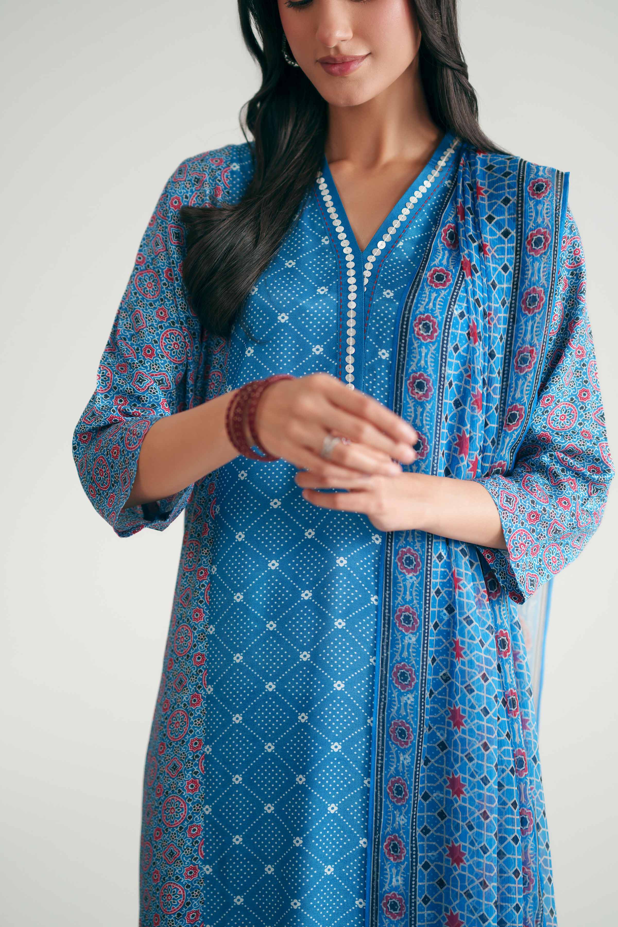 3 Piece - Printed Suit - KFE26-112 Blue Silk 3PC Printed Nishat Australia