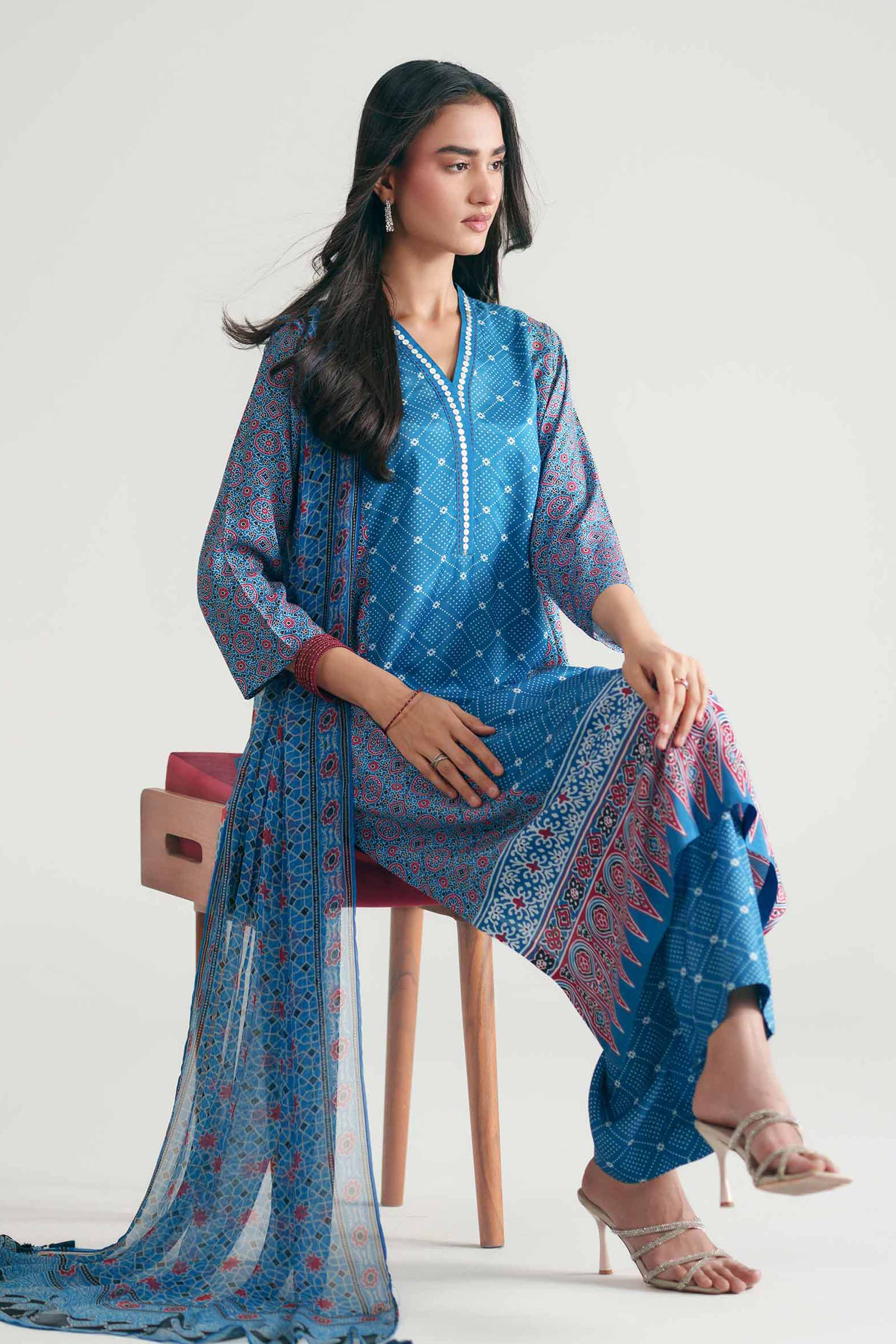 3 Piece - Printed Suit - KFE26-112 Blue Silk 3PC Printed Nishat Australia