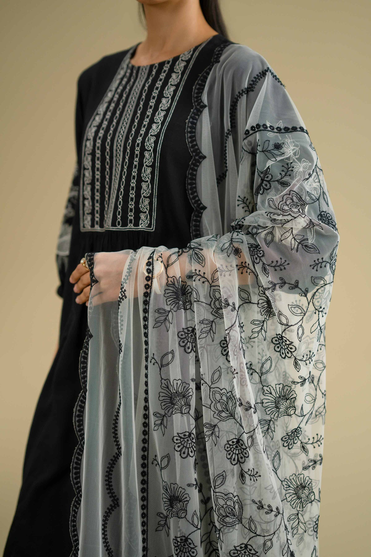Embroidered Dupatta - KFE26-123White Net 1PC Embroidered Nishat Australia
