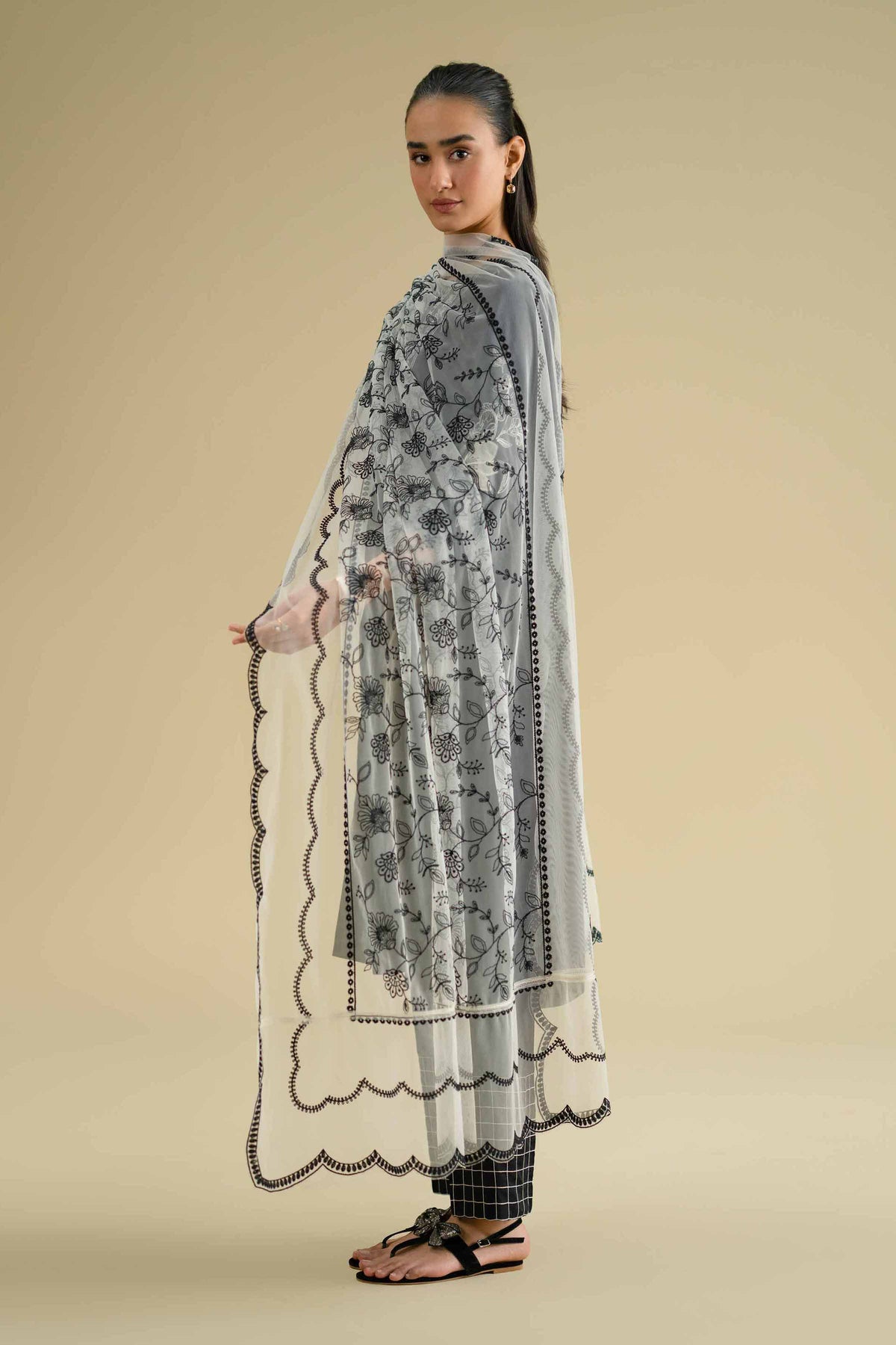Embroidered Dupatta - KFE26-123White Net 1PC Embroidered Nishat Australia