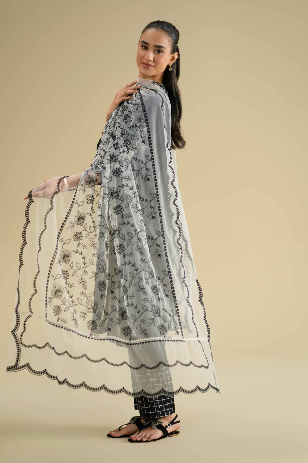 Embroidered Dupatta - KFE26-123White Net 1PC Embroidered Nishat Australia