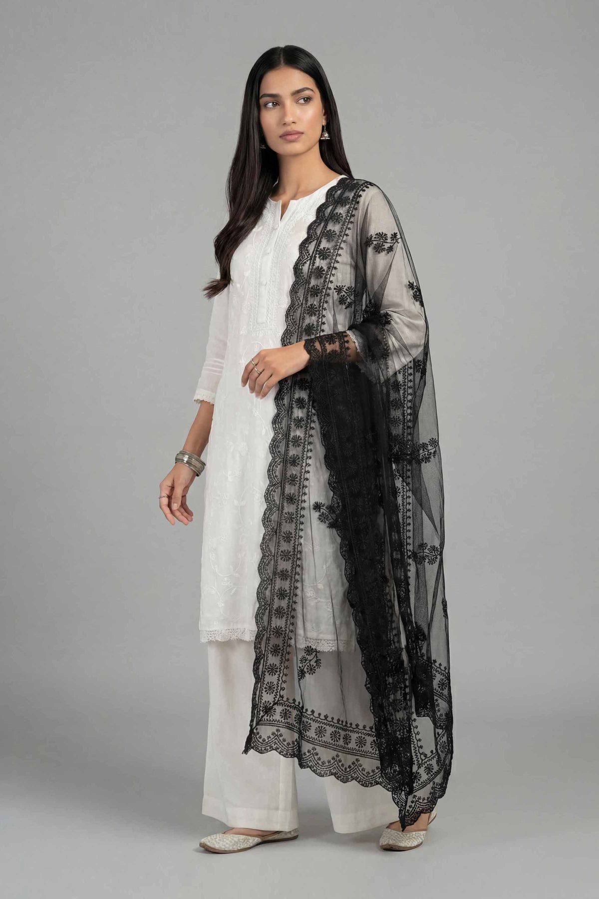 Embroidered Dupatta - KFE26-124Black Net 1PC Embroidered Nishat Australia