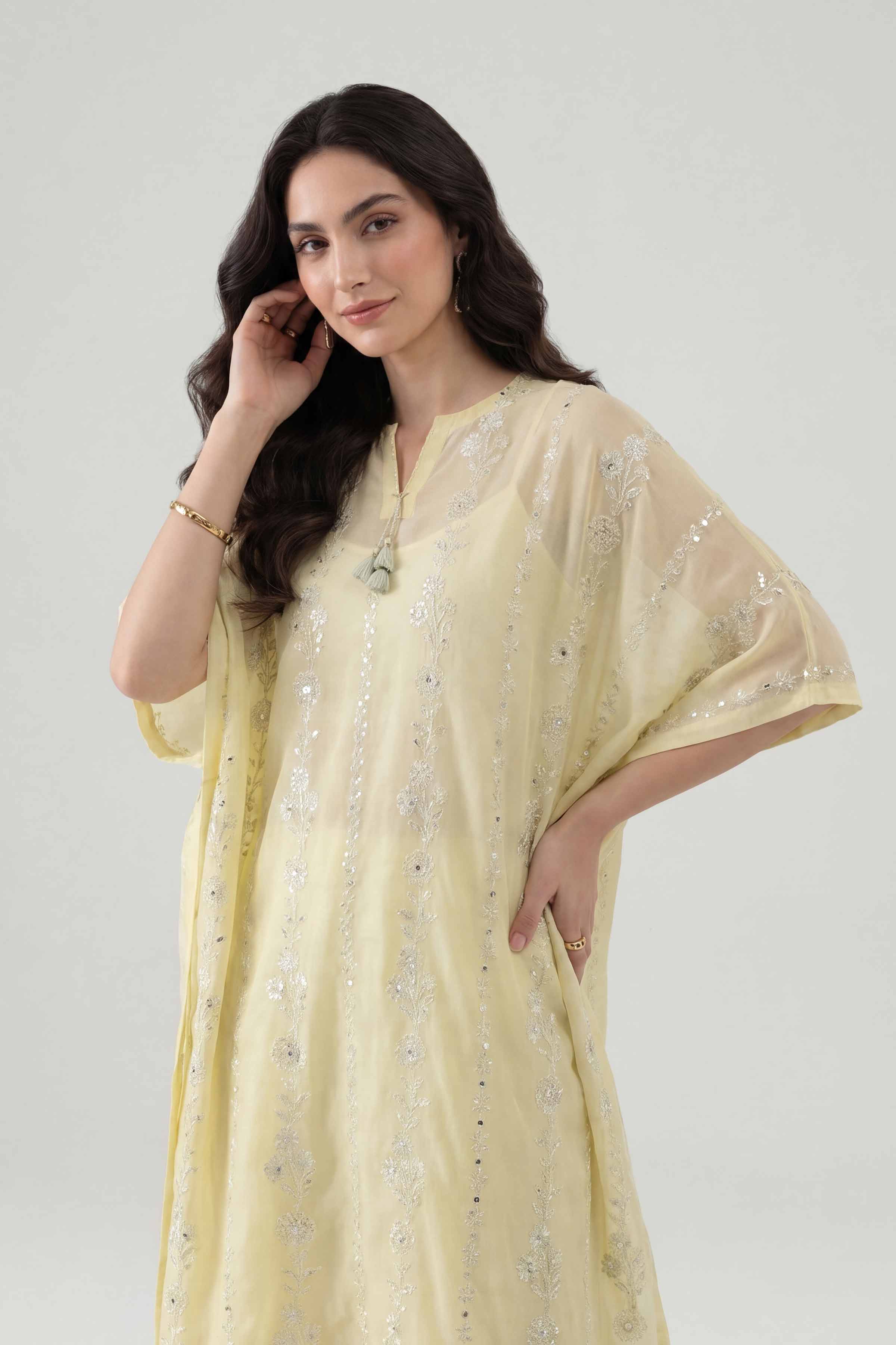 Embroidered Kaftan - KFE26-14 Yellow Lawn 1PC Embroidered Nishat Australia