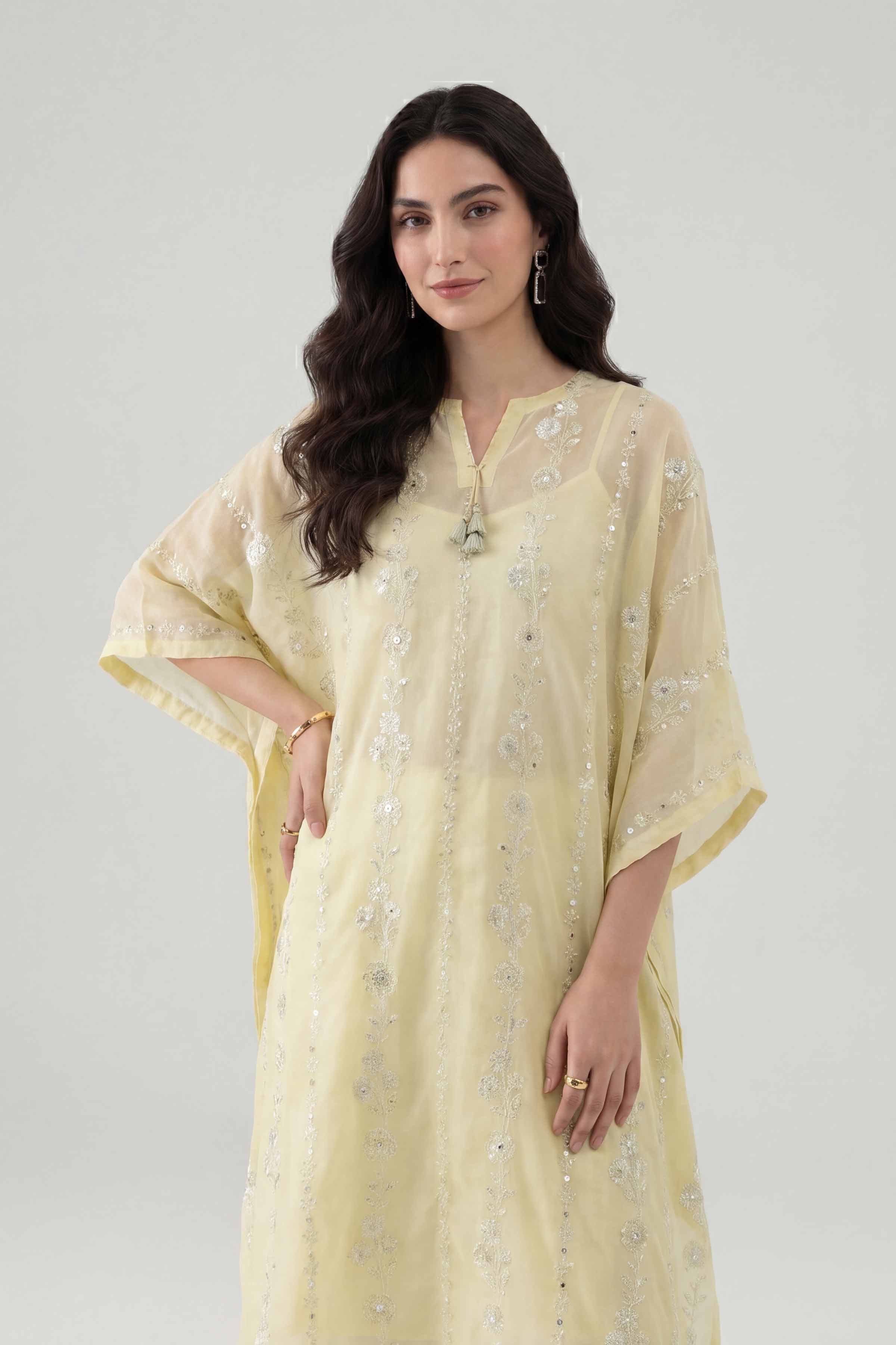 Embroidered Kaftan - KFE26-14 Yellow Lawn 1PC Embroidered Nishat Australia