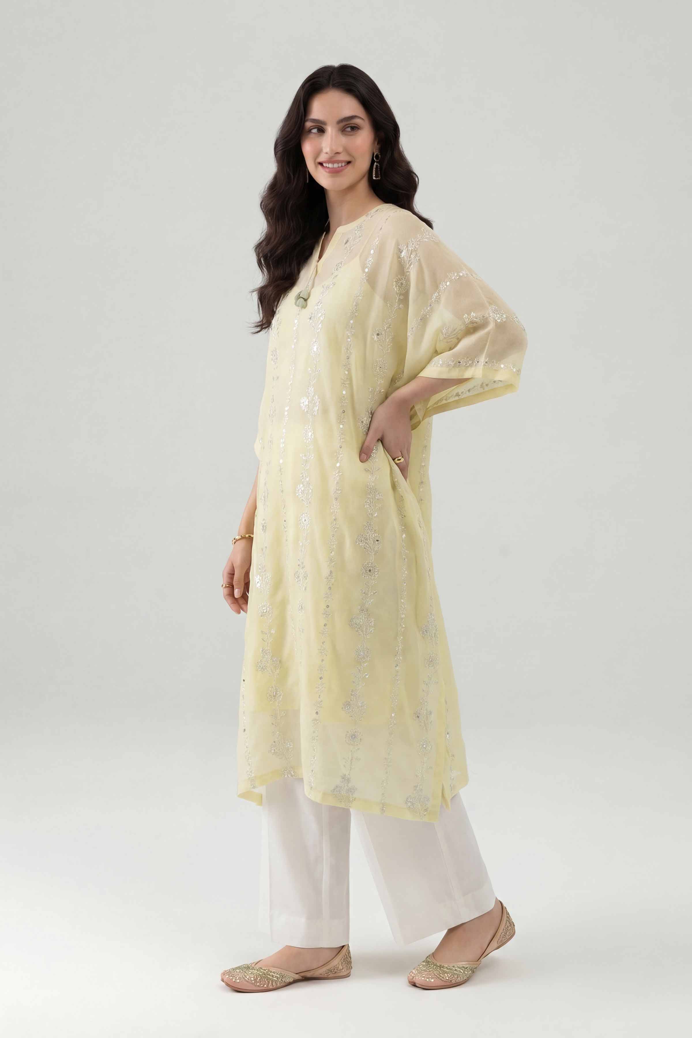 Embroidered Kaftan - KFE26-14 Yellow Lawn 1PC Embroidered Nishat Australia