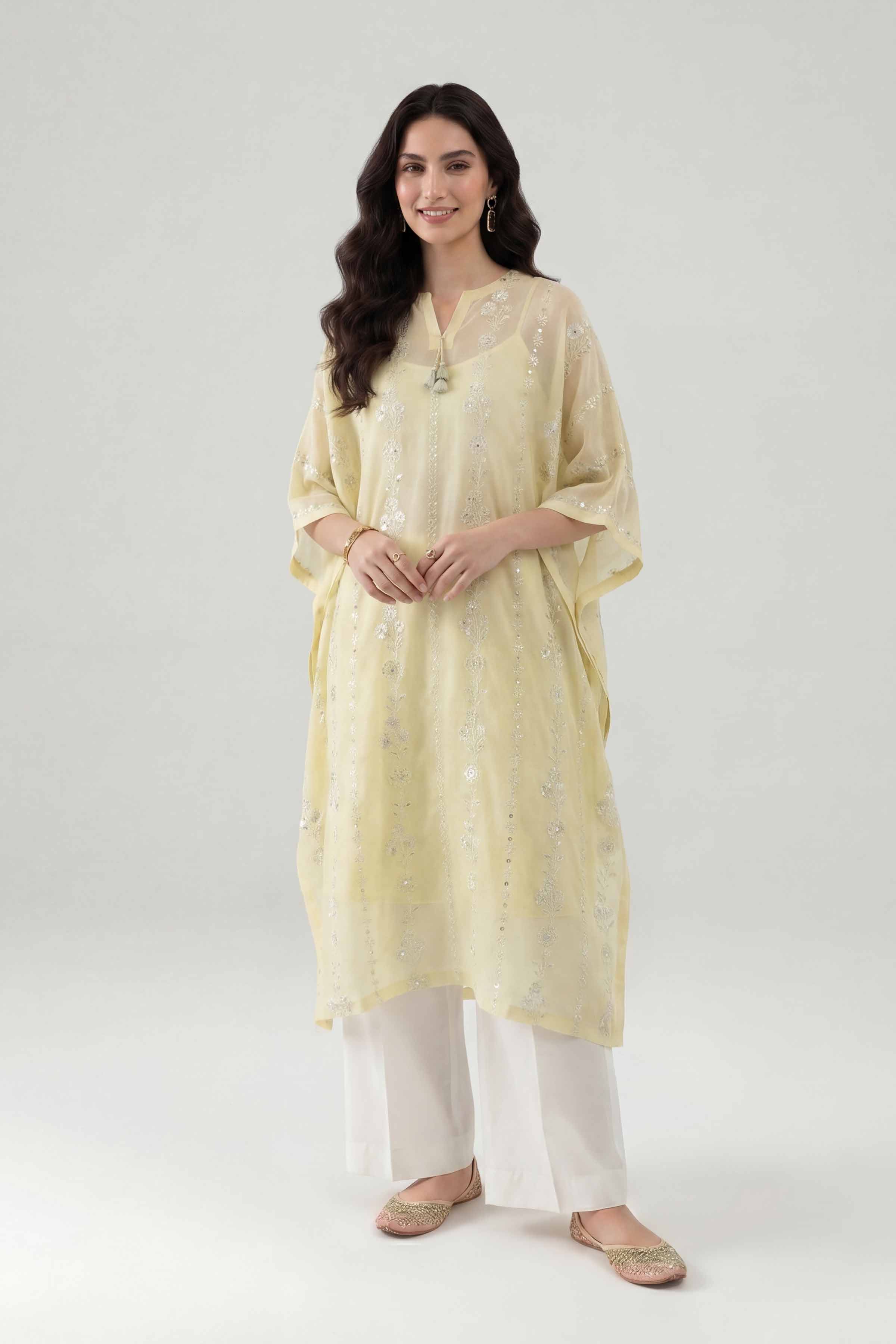 Embroidered Kaftan - KFE26-14 Yellow Lawn 1PC Embroidered Nishat Australia