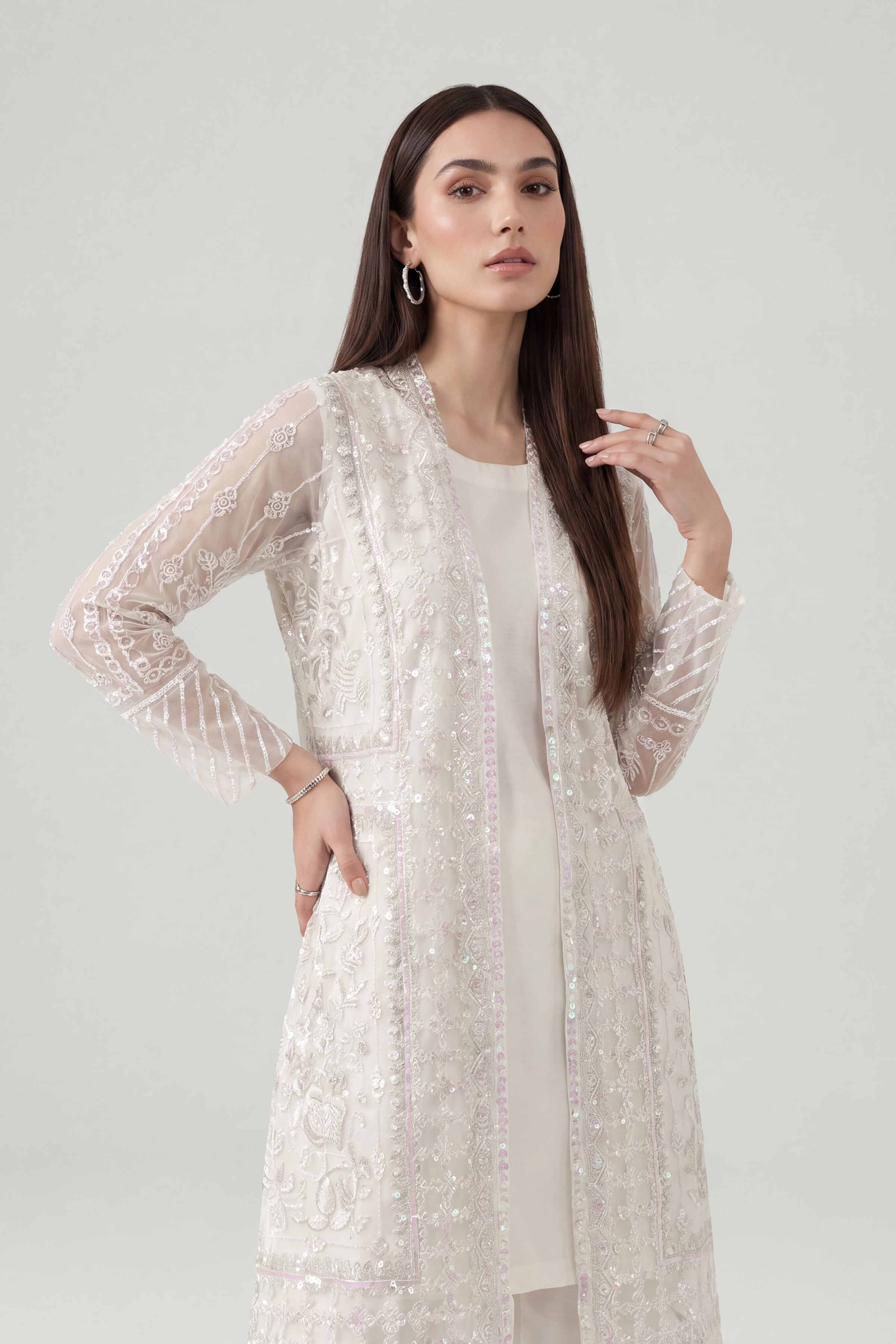 3 Piece - Embroidered Suit - KFE26-180 Off White Net 3PC Embroidered Nishat Australia