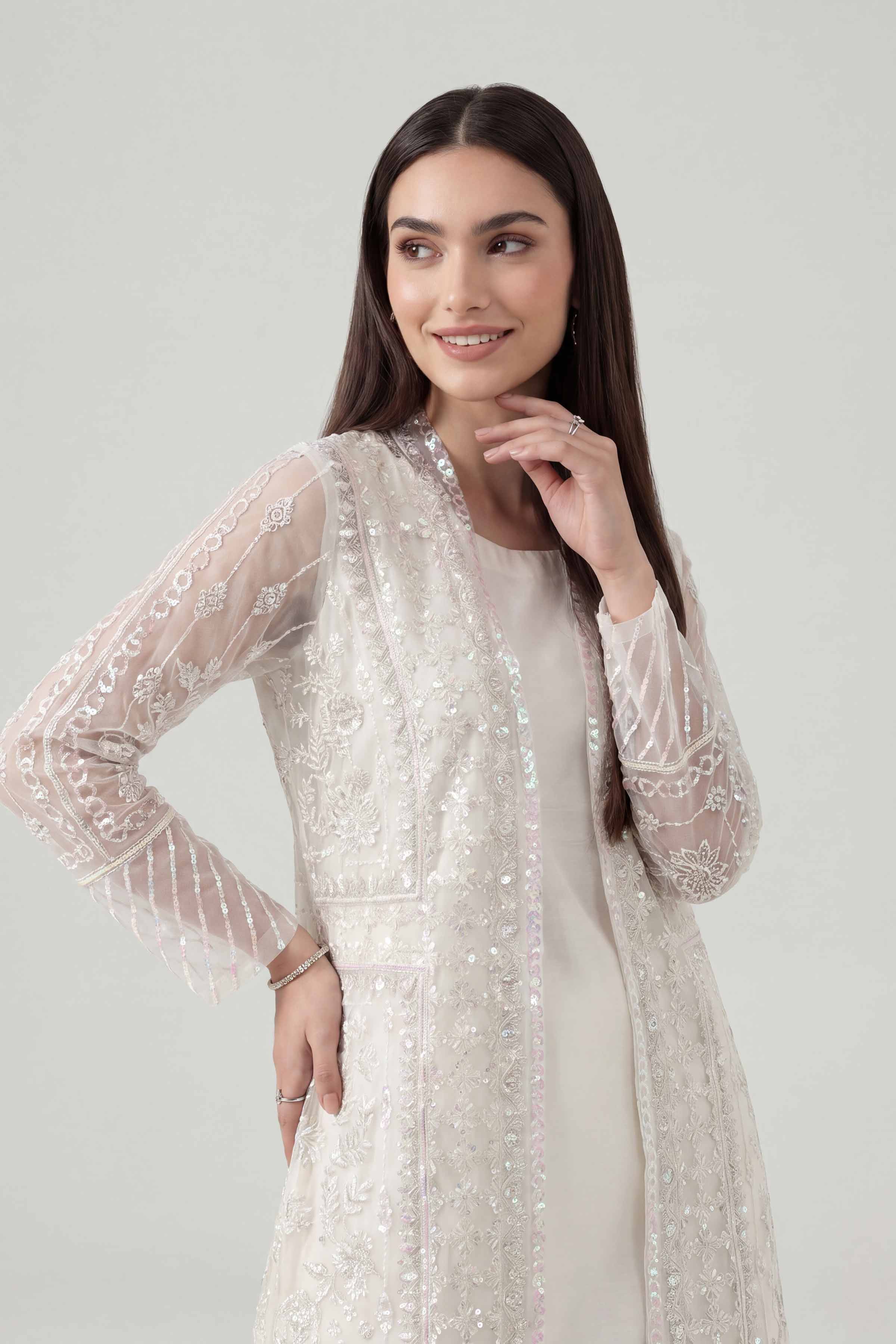 3 Piece - Embroidered Suit - KFE26-180 Off White Net 3PC Embroidered Nishat Australia