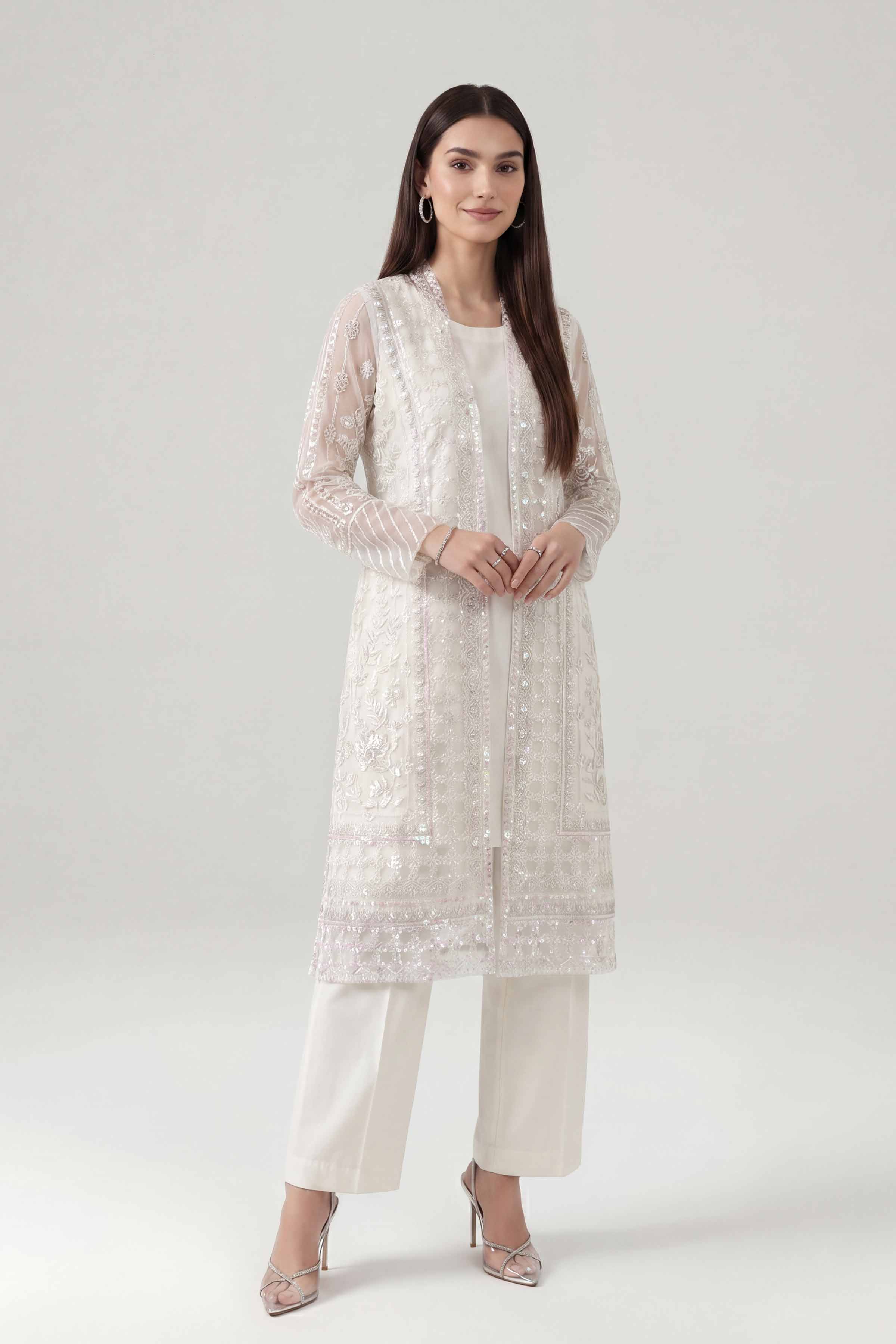 3 Piece - Embroidered Suit - KFE26-180 Off White Net 3PC Embroidered Nishat Australia