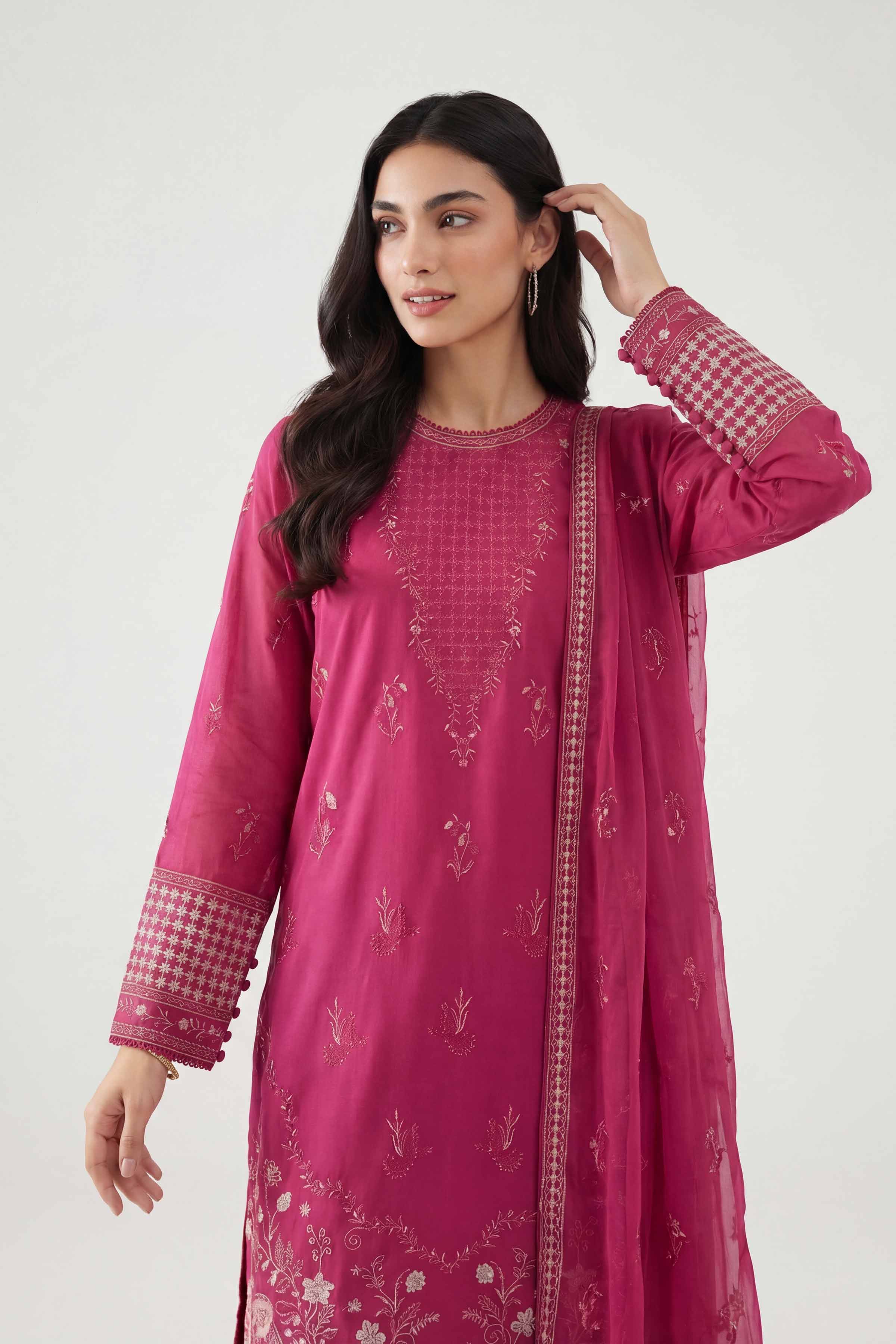 3 Piece - Embroidered Suit - KFE26-185 Pink Cambric 3PC Embroidered Nishat Australia