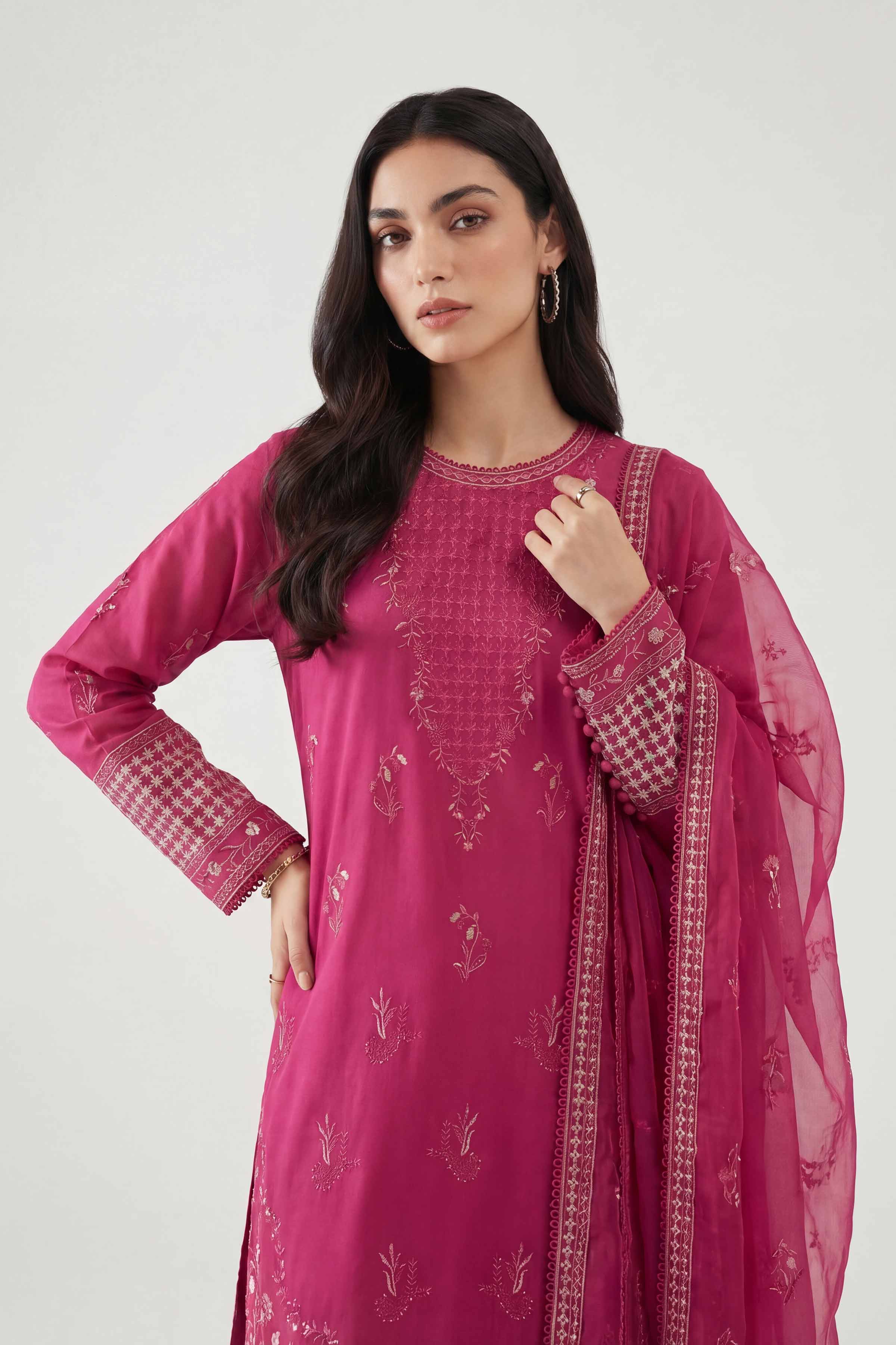 3 Piece - Embroidered Suit - KFE26-185 Pink Cambric 3PC Embroidered Nishat Australia