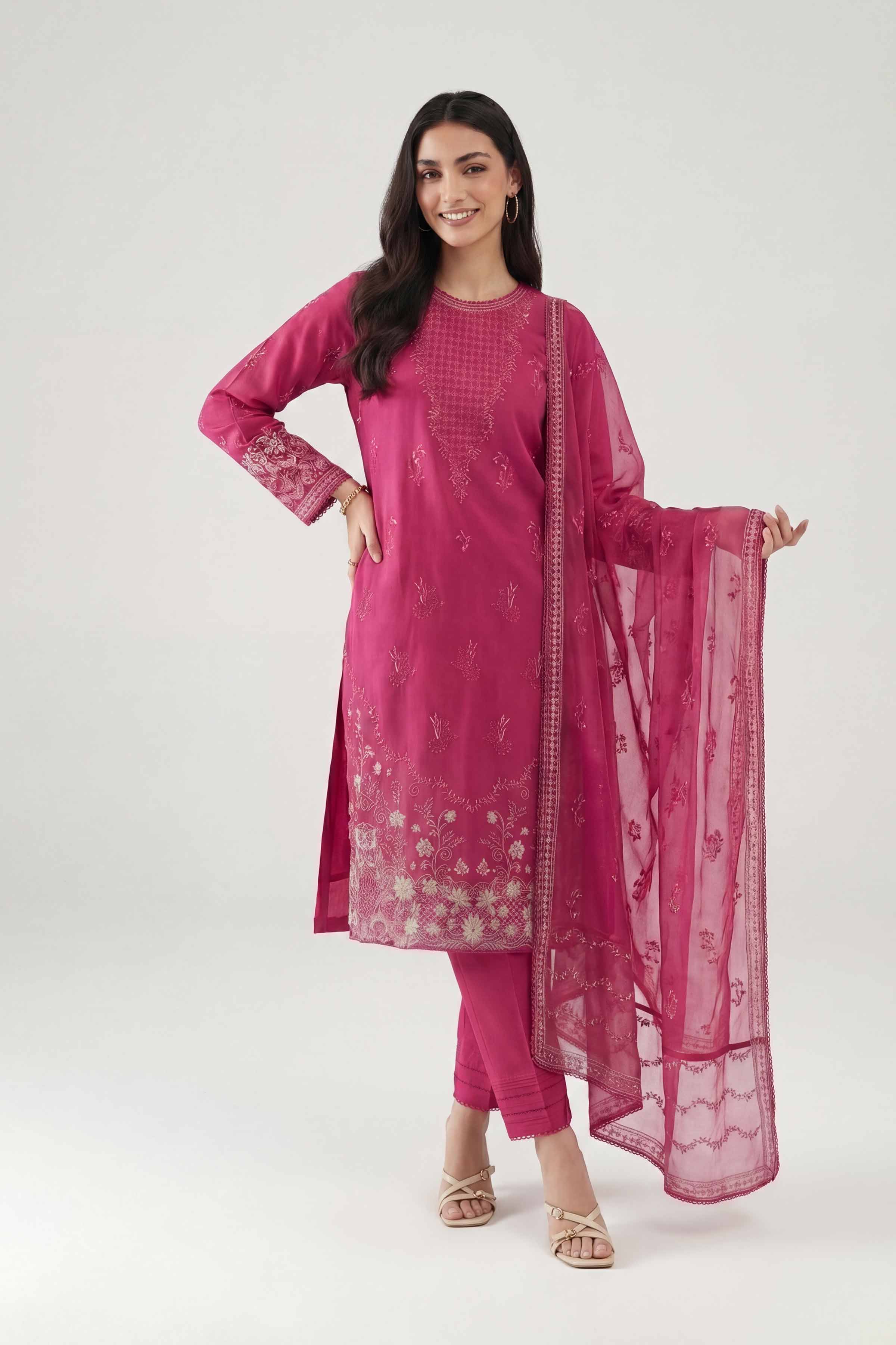 3 Piece - Embroidered Suit - KFE26-185 Pink Cambric 3PC Embroidered Nishat Australia