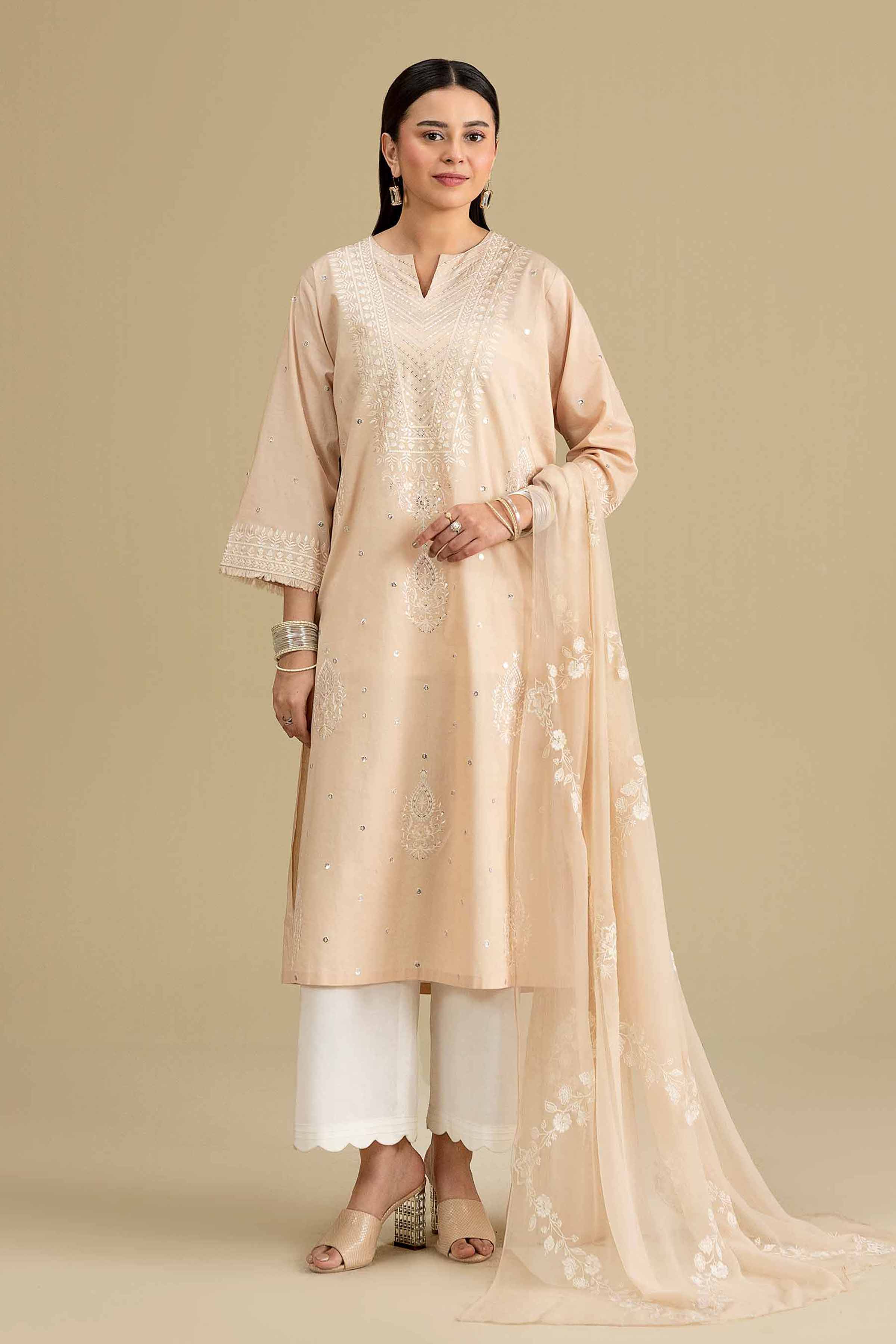 Embroidered Dupatta - KFE26-191 Beige Chiffon 1PC Embroidered Nishat Australia