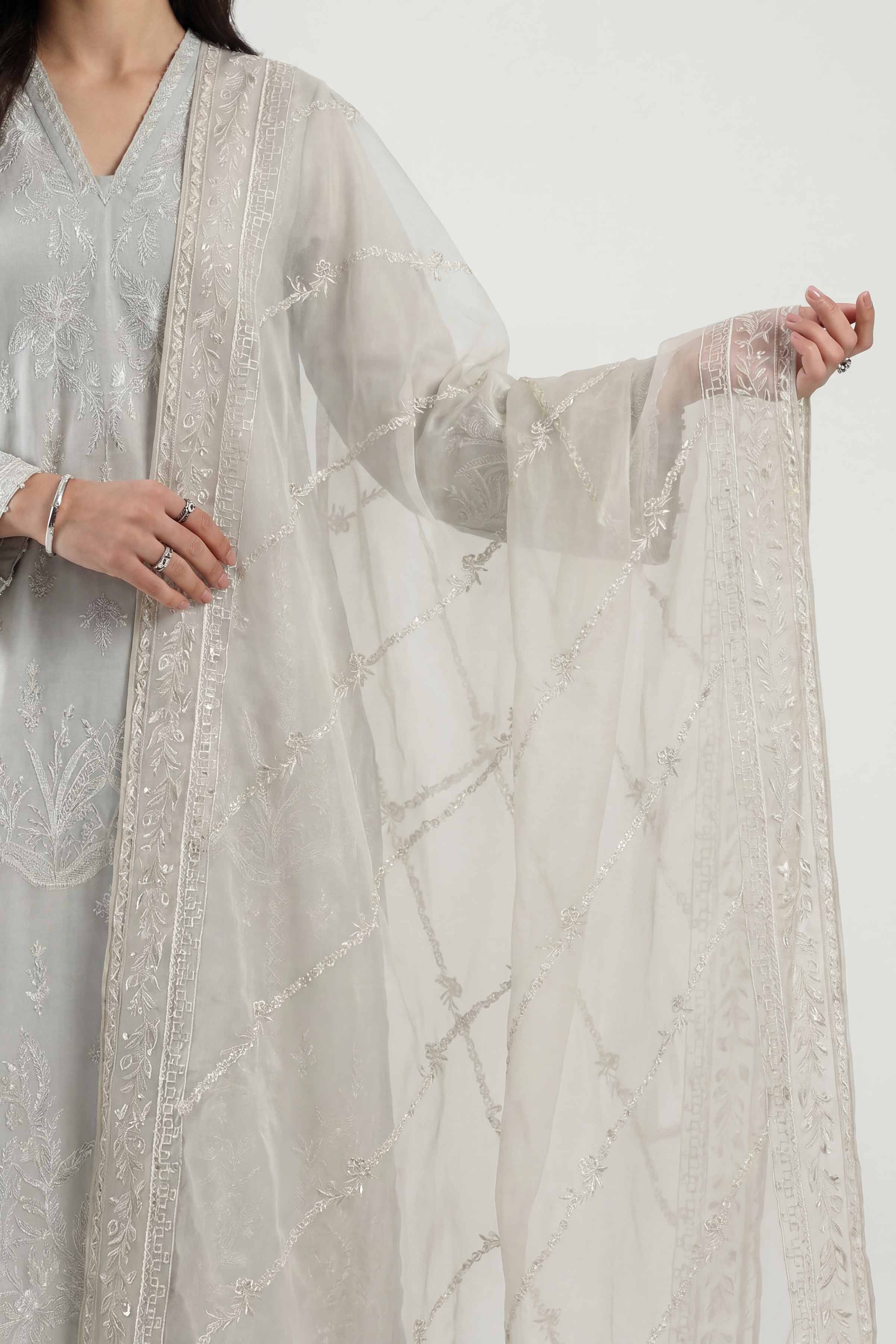 Embroidered Dupatta - KFE26-192 Off White Chiffon 1PC Embroidered Nishat Australia