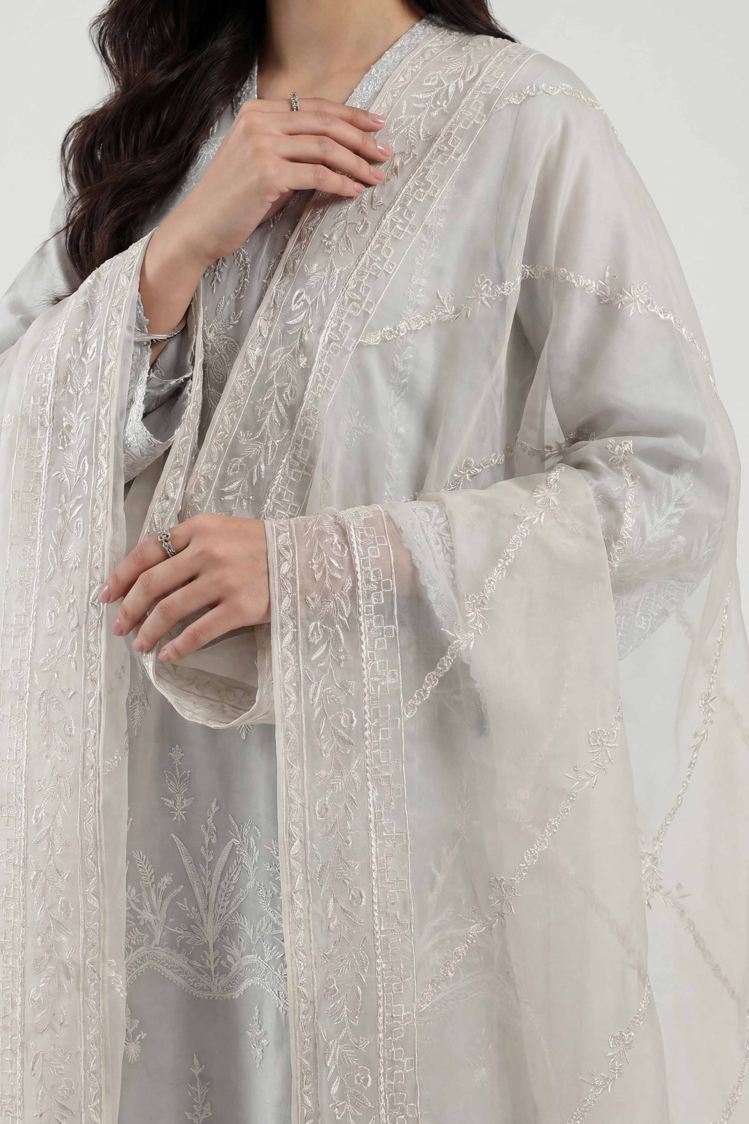 Embroidered Dupatta - KFE26-192 Off White Chiffon 1PC Embroidered Nishat Australia