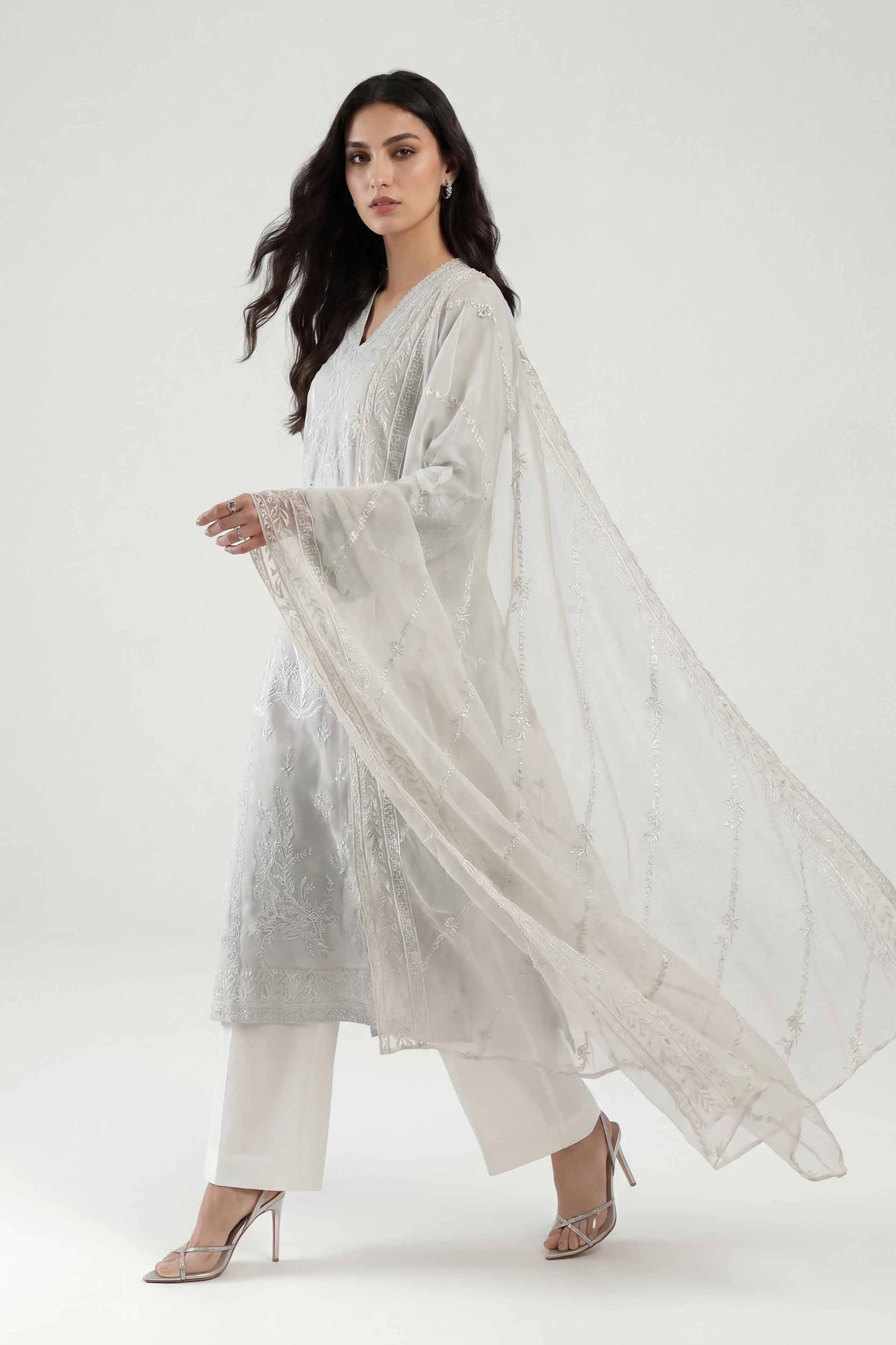 Embroidered Dupatta - KFE26-192 Off White Chiffon 1PC Embroidered Nishat Australia