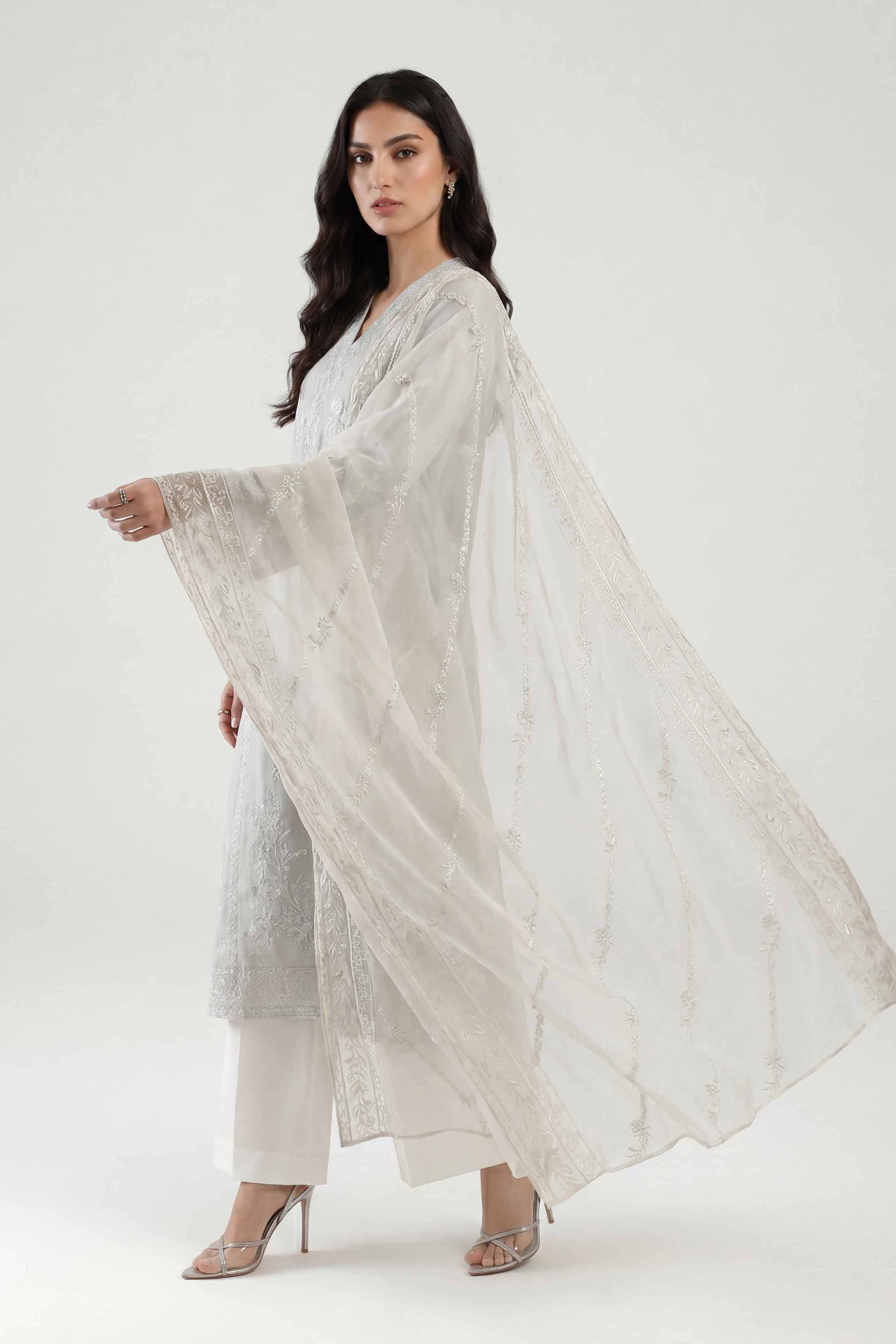 Embroidered Dupatta - KFE26-192 Off White Chiffon 1PC Embroidered Nishat Australia
