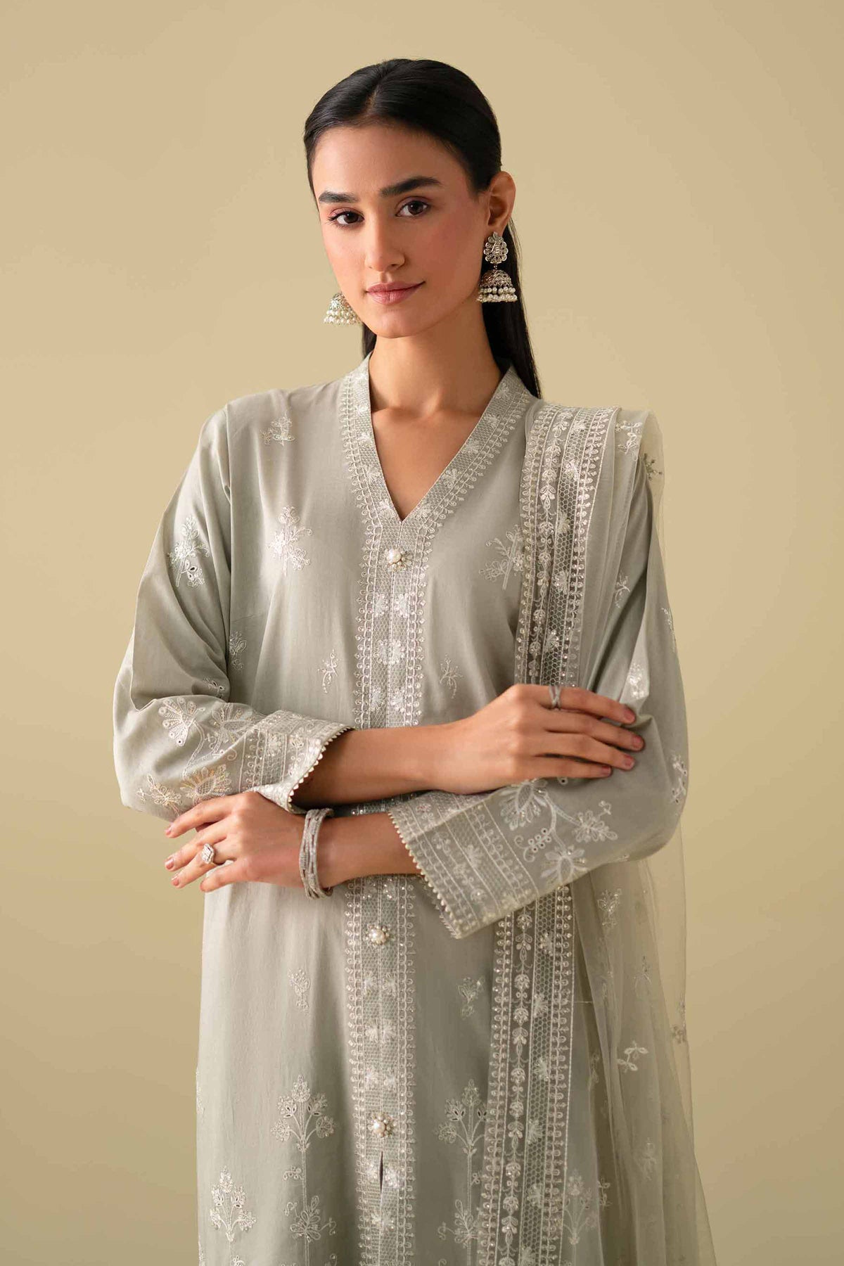 3 Piece - Embroidered Suit - KFE26-21Grey Cambric 3PC Embroidered Nishat Australia
