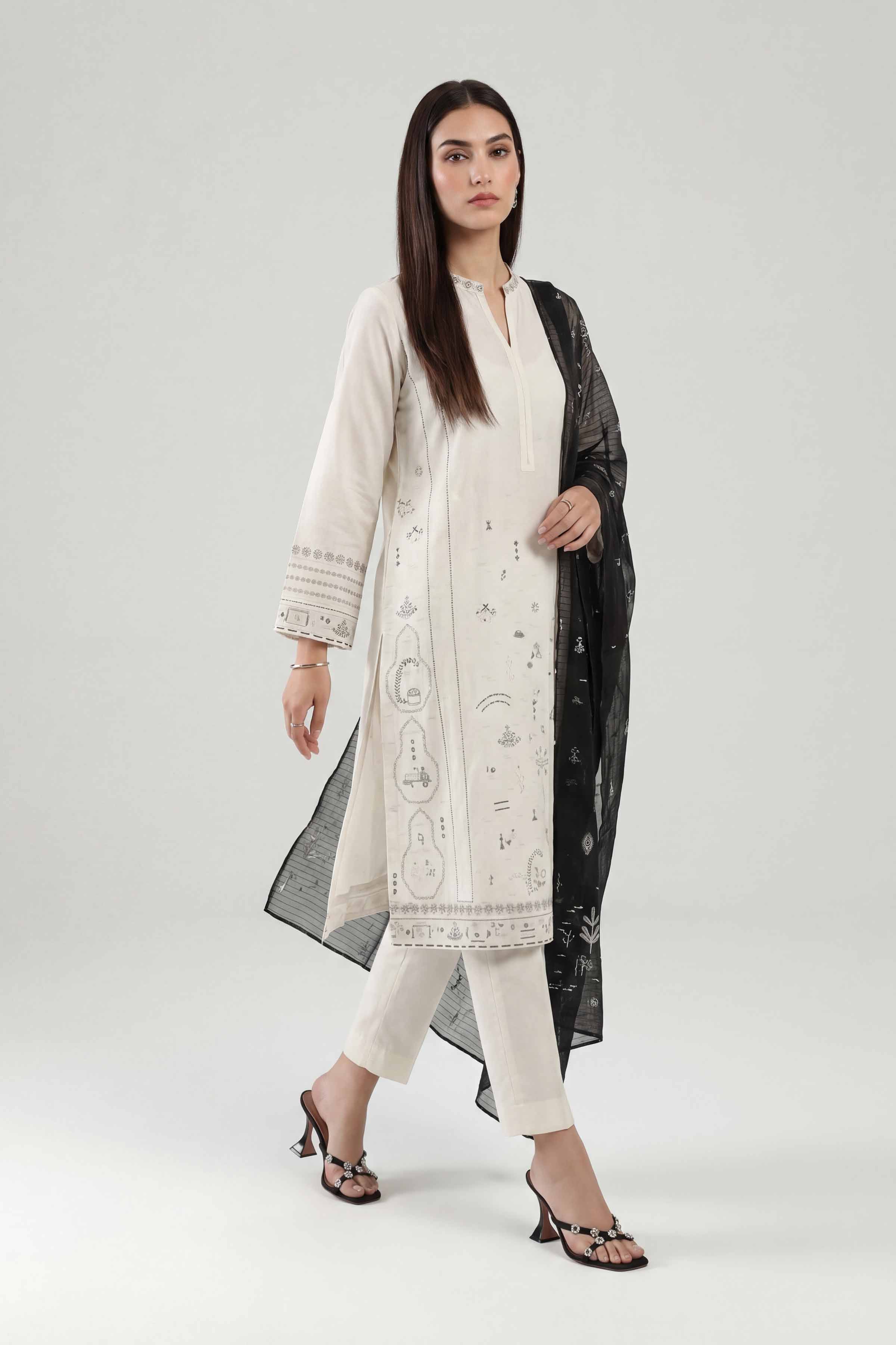 3 Piece - Embroidered Suit - KFE26-213 Off White Cambric 3PC Embroidered Nishat Australia