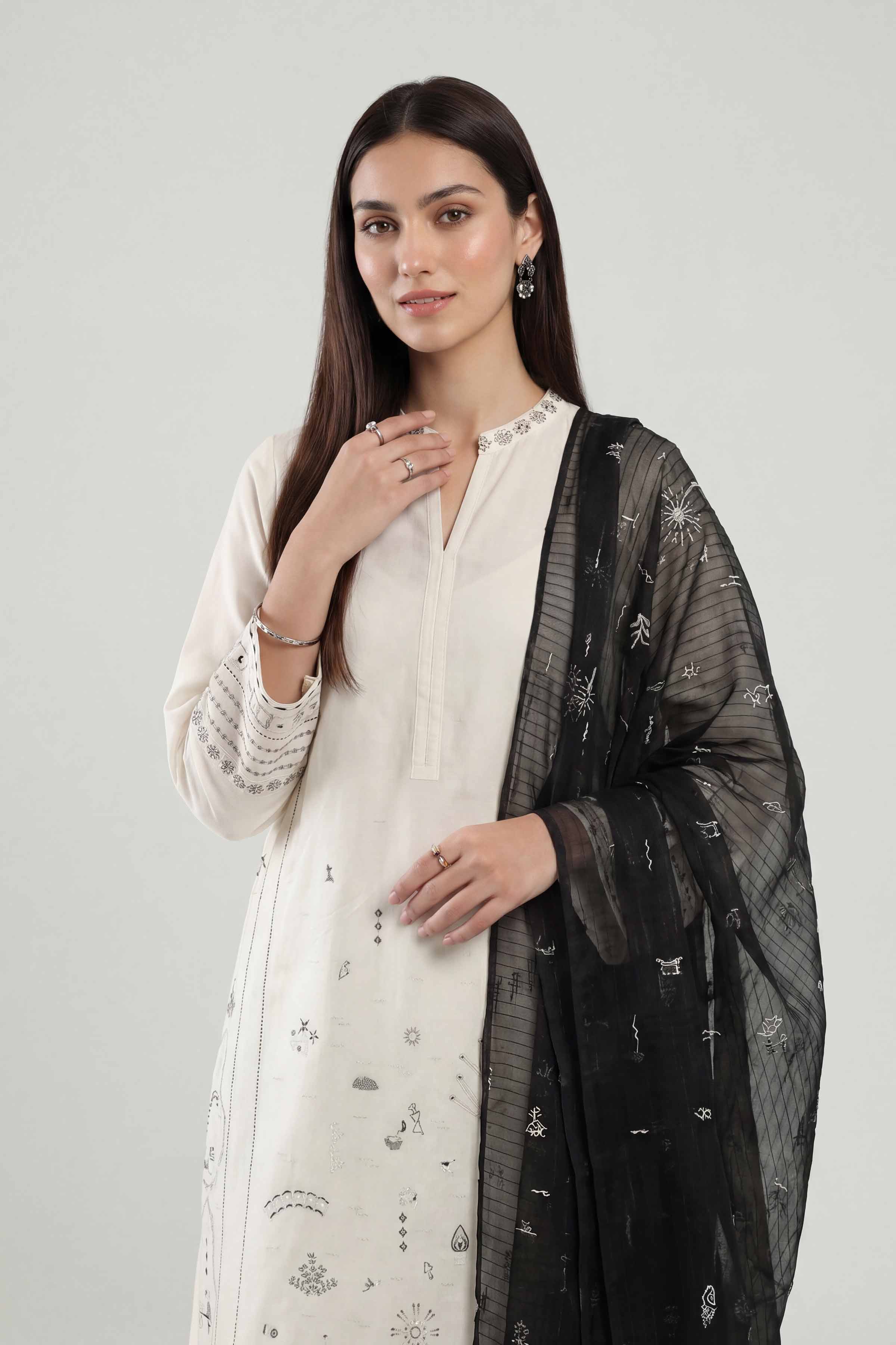 3 Piece - Embroidered Suit - KFE26-213 Off White Cambric 3PC Embroidered Nishat Australia