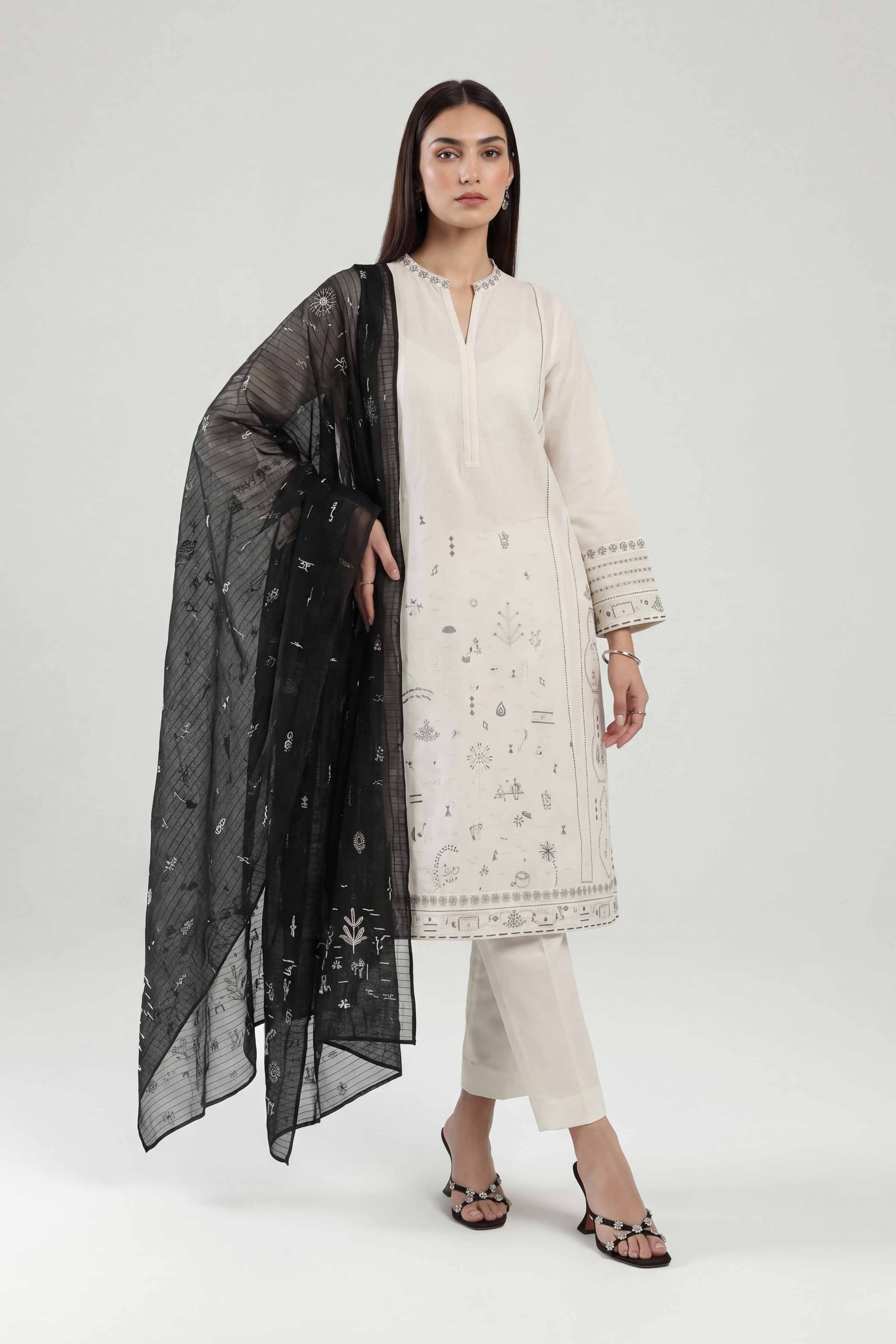 3 Piece - Embroidered Suit - KFE26-213 Off White Cambric 3PC Embroidered Nishat Australia