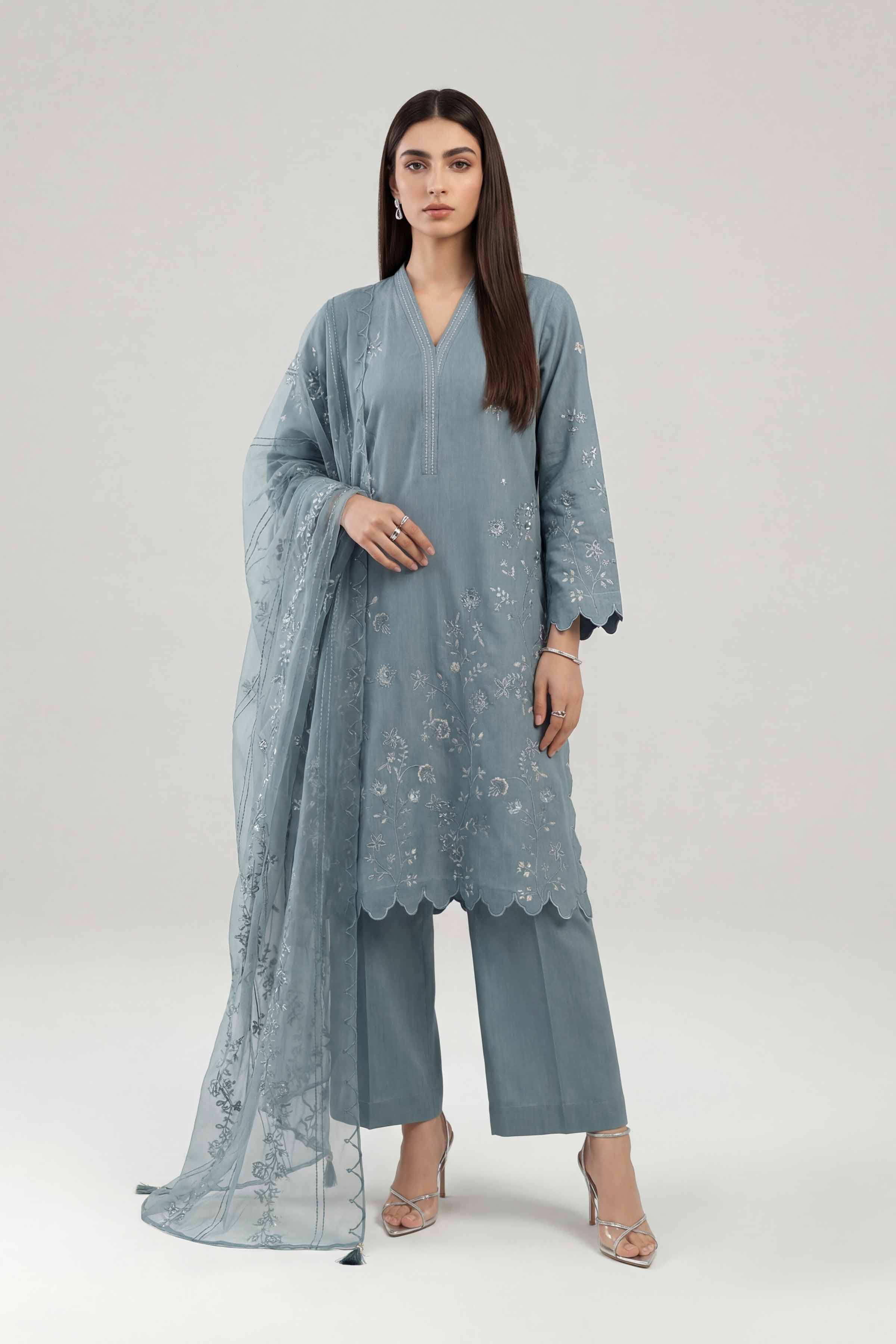 3 Piece - Embroidered Suit - KFE26-220 Blue Yarn Dyed 3PC Embroidered Nishat Australia