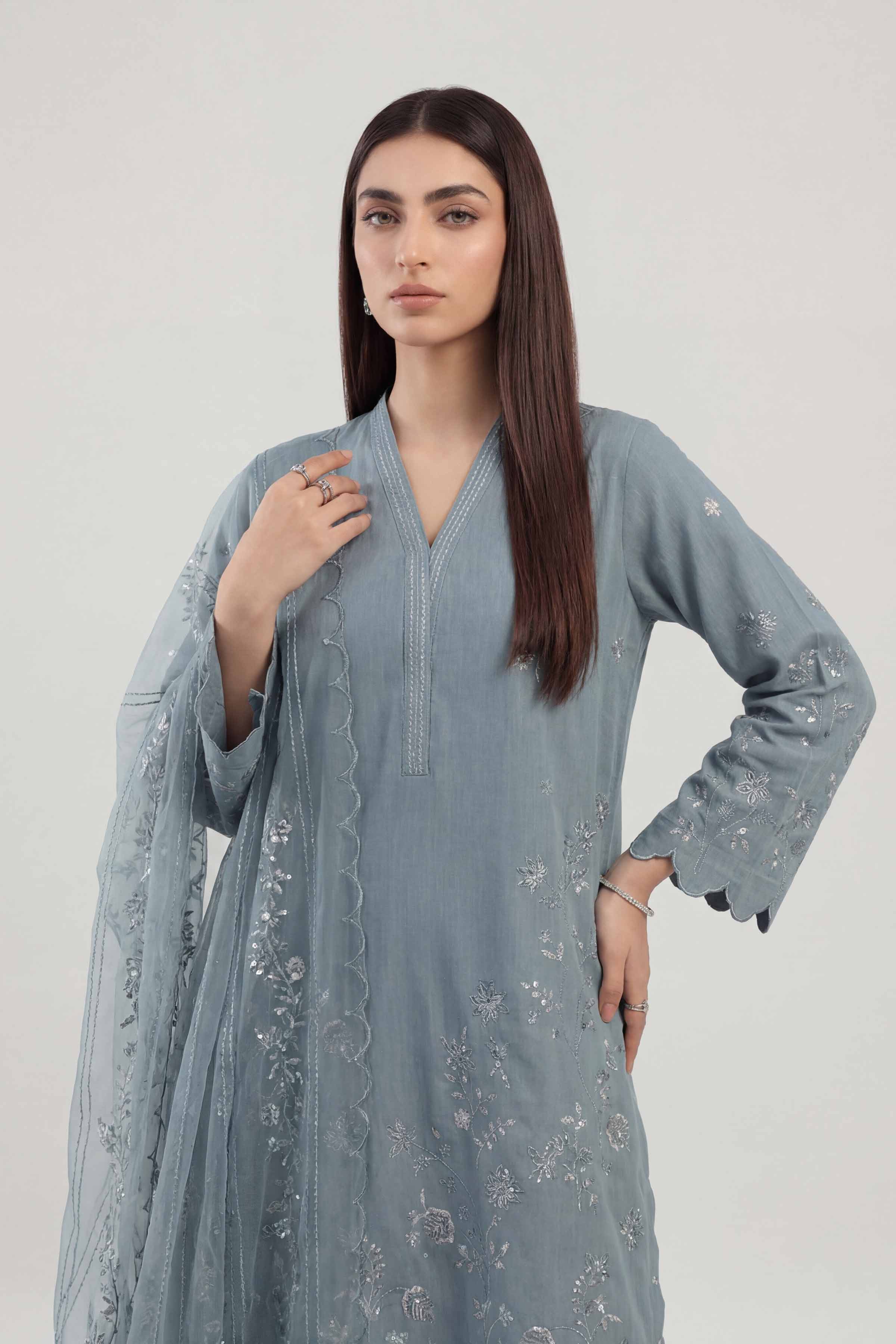 3 Piece - Embroidered Suit - KFE26-220 Blue Yarn Dyed 3PC Embroidered Nishat Australia