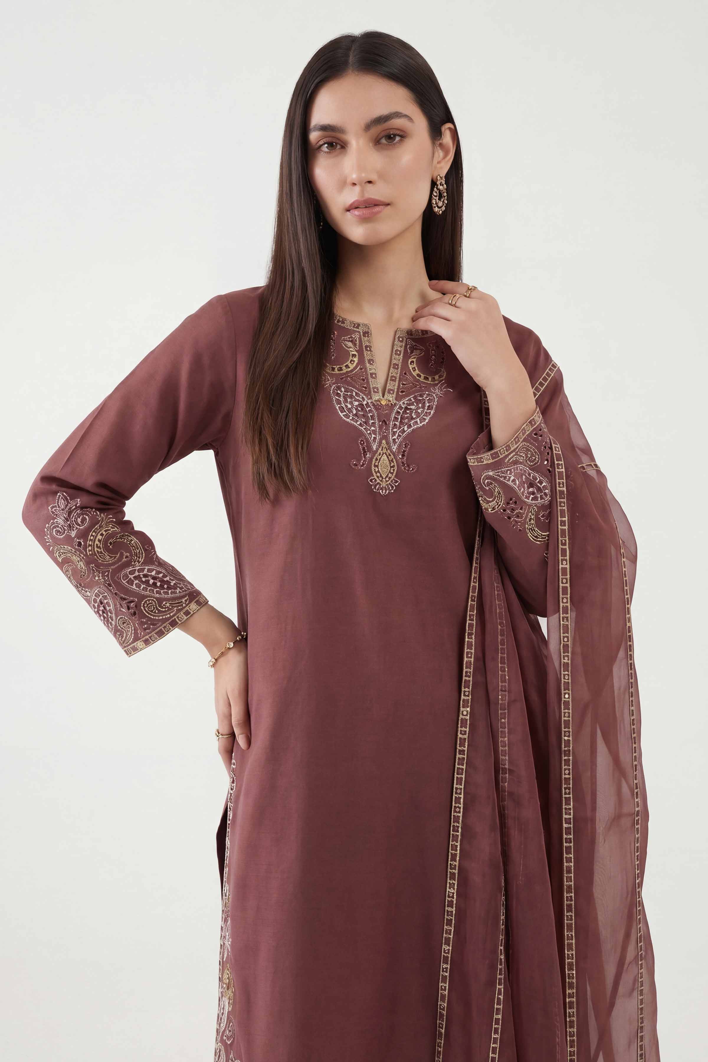 3 Piece - Embroidered Suit - KFE26-223 Red Yarn Dyed 3PC Embroidered Nishat Australia