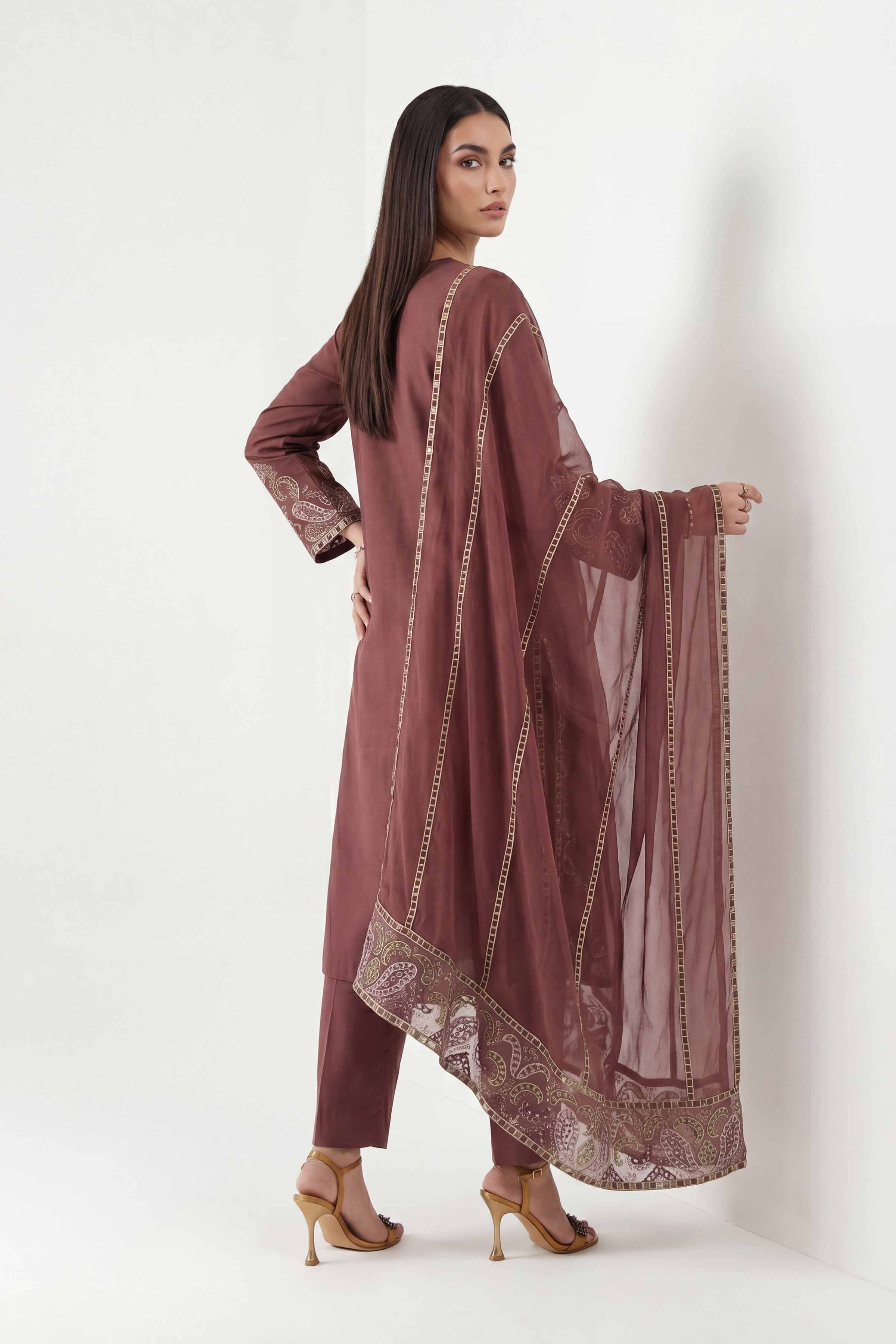 3 Piece - Embroidered Suit - KFE26-223 Red Yarn Dyed 3PC Embroidered Nishat Australia