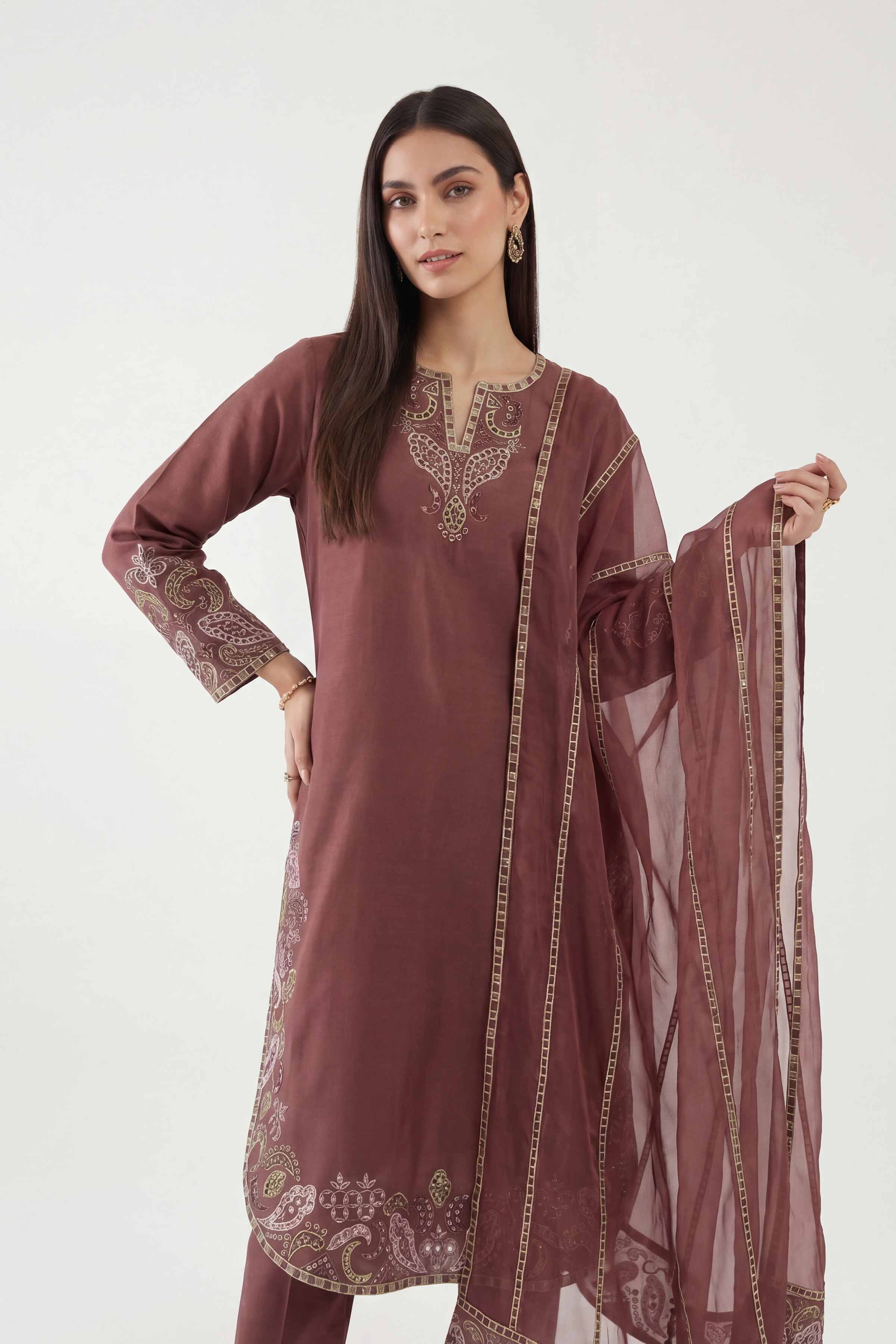 3 Piece - Embroidered Suit - KFE26-223 Red Yarn Dyed 3PC Embroidered Nishat Australia