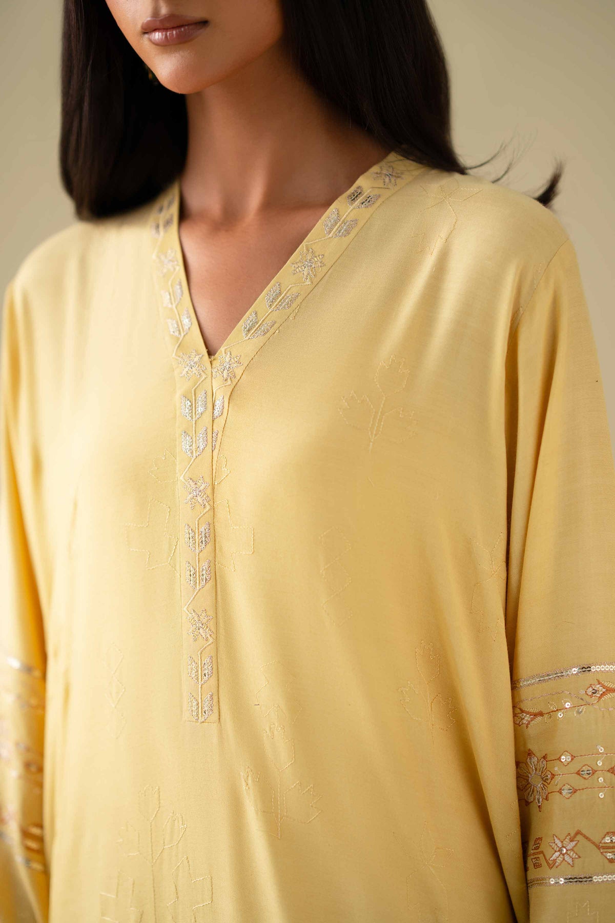 2 Piece - Embroidered Suit - KFE26-68Yellow Silk 2PC Embroidered Nishat Australia