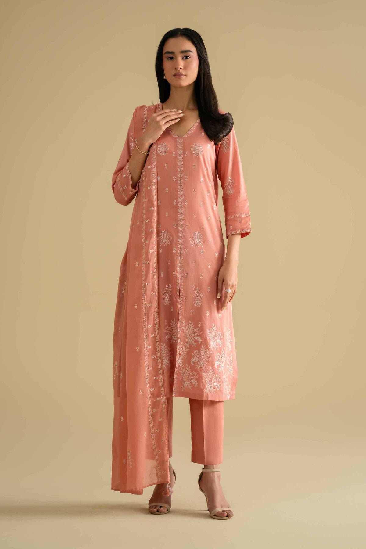 3 Piece - Embroidered Suit - KFE26-75Orange Cambric 3PC Embroidered Nishat Australia